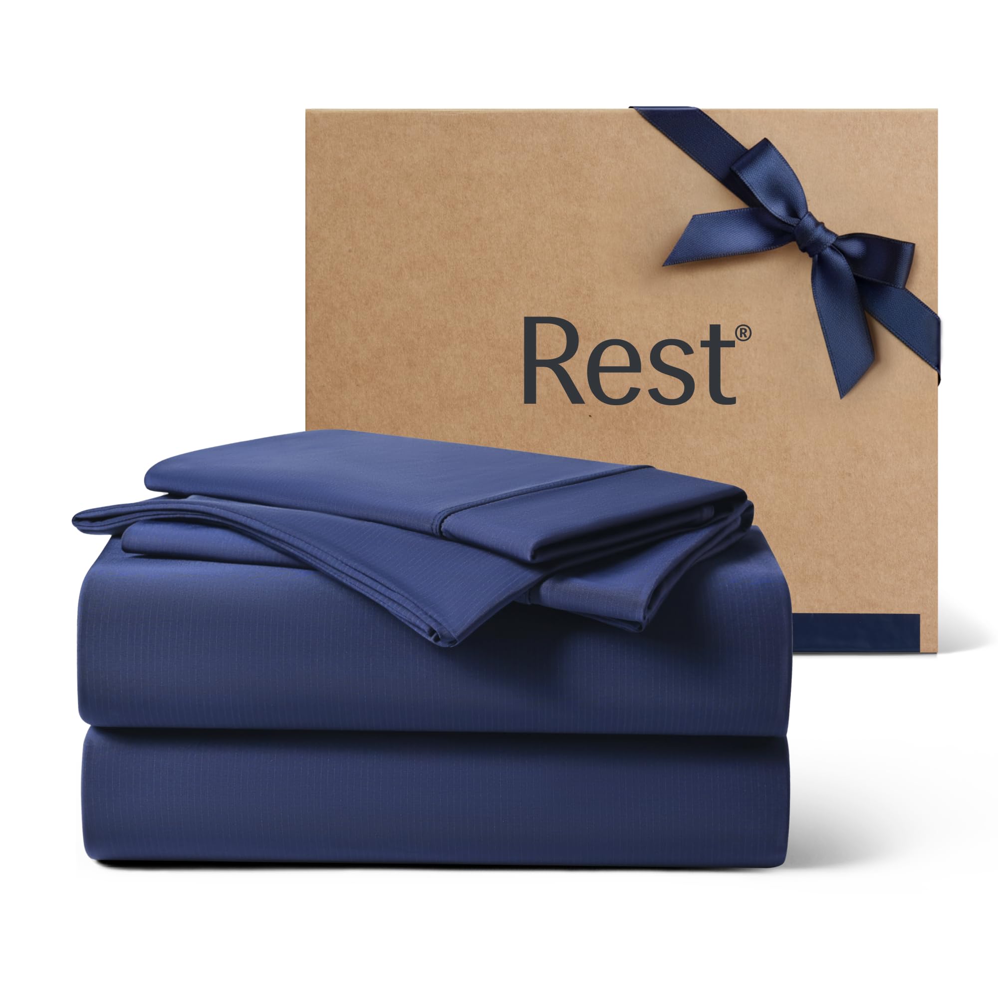 REST Evercool Cooling Sheet Set Cali King Midnight Blue Breathable Bed Sheets for Hot Sleeper and Night Sweats
