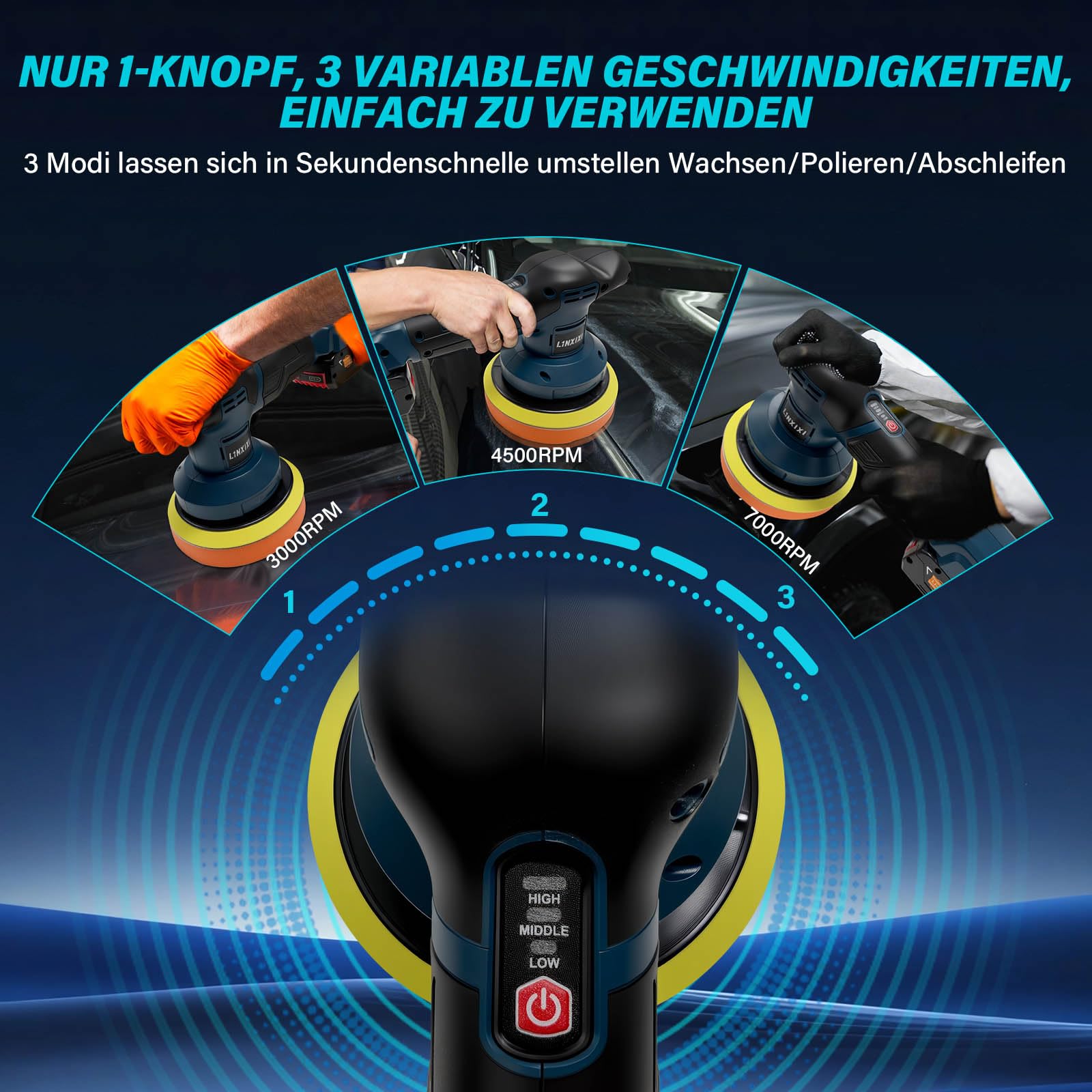 Akku Poliermaschine für Bosch Professional 18V, 6 Zoll Autopolierer, 3 Geschwindigkeiten bis 7000 U/min, Leicht & Kabellos, 21-teiliges Polierset für Polieren, Wachsen & Autoaufbereitung (Ohne Akku)
