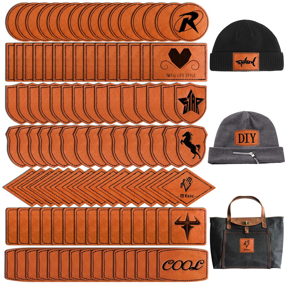 105PCS Blank Hat Patches Laserable Square Rustic Leatherette Patch Adhesive Faux Leather Patches Blanks for Hats Fabric Custom Repair Sew Laser Glowforge Supplie (Khaki)