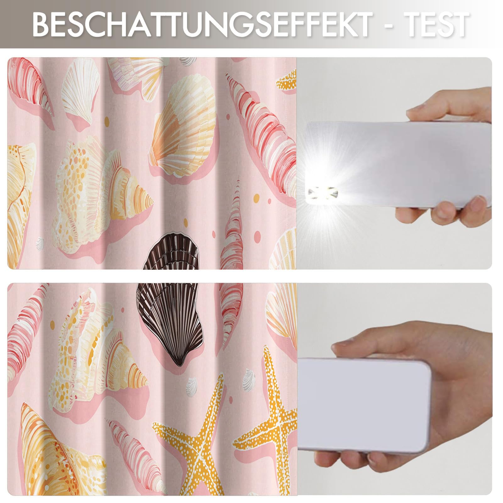 Rideau Occultant Thermiques Anti Froid Coquillage De Dessin Animé Imprimé 140Lx240H Cm Rideaux Opaques pour Salon Chambre, Jolie Illustration Design avec Oeillet Poudre Blush Lot De 2 De Cuisine