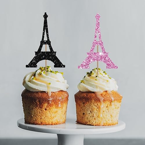 Miniatura 5 de 24 adornos para cupcakes de la Torre Eiffel, decoración de fiesta de boda, decoración de postre para despedida de soltera, decoración de fiesta de