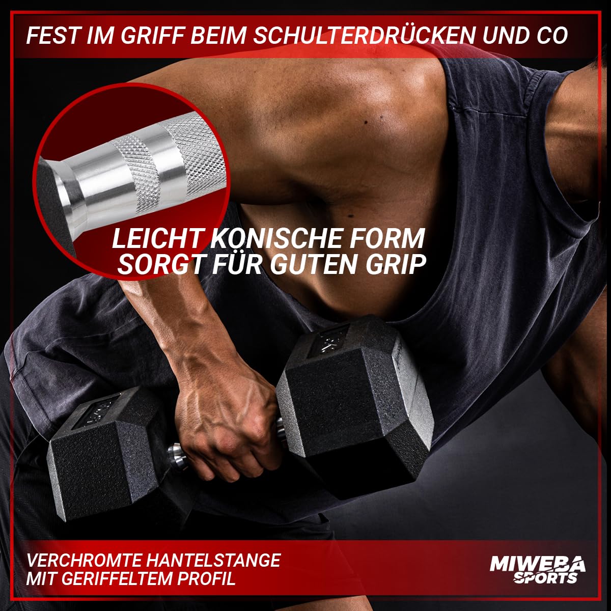 Miweba Sports Hexagon Hanteln HGH100 | 2,5-30kg - 𝐏𝐫𝐨𝐟𝐢 Hantel - Hantelset - Kurzhanteln - Gusseisen - Ergonomischer Griff - Einzelhantel - Hantel Set - Dumbbell