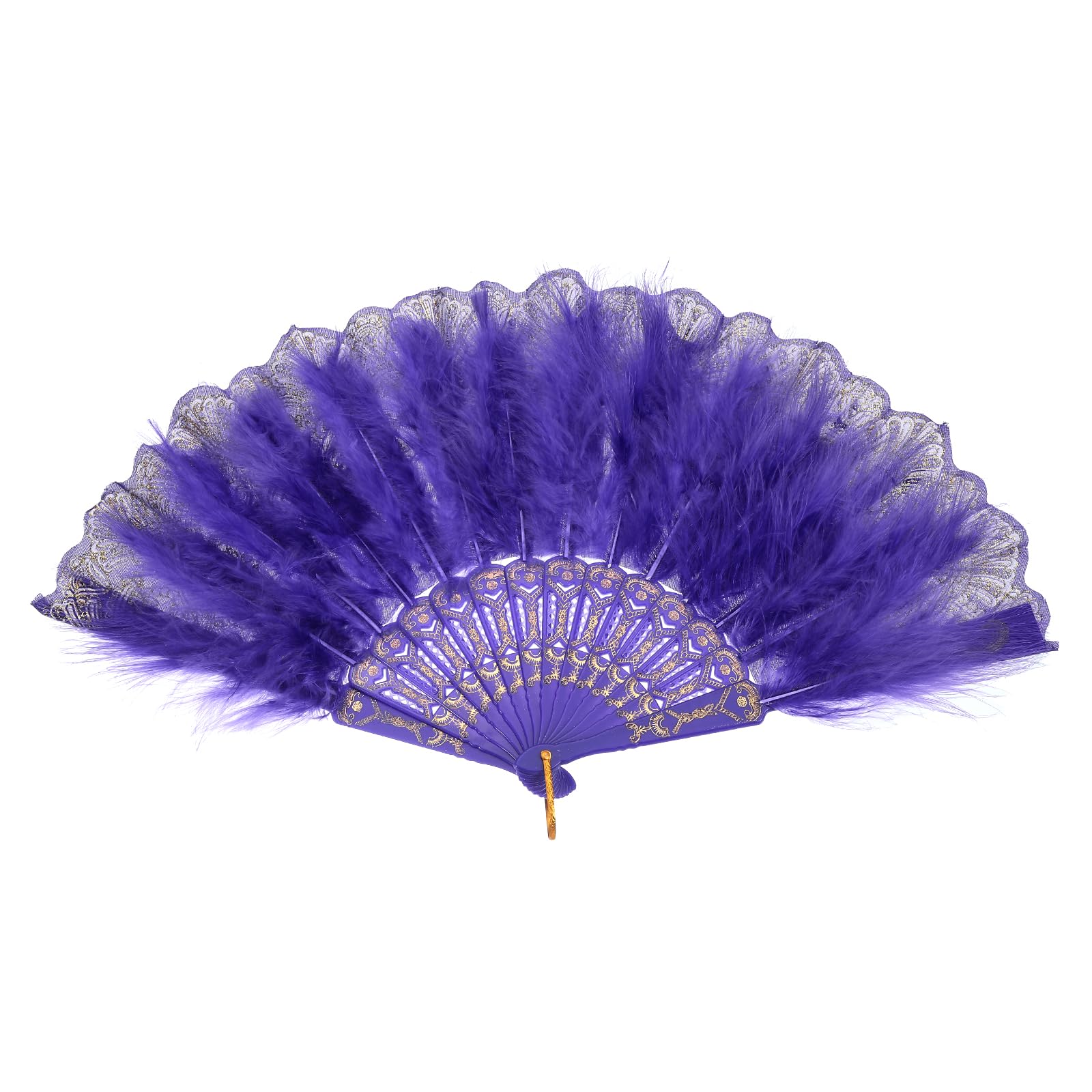sourcing map Feather Hand Fan,Purple Vintage Folding Fan Feather Fan Handheld for Halloween Party Wedding Dancing Decoration