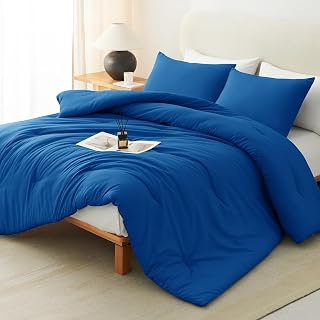 CozyLux King Comforter Set, 3 Pieces Down Alternative Bedding, Classic Blue