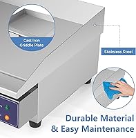 Vista 7 de KOTEK Plancha eléctrica comercial, 2000 W 22 pulgadas, marco de acero inoxidable y bandeja de goteo, control de temperatura ajustable de 122 ℉ a 572