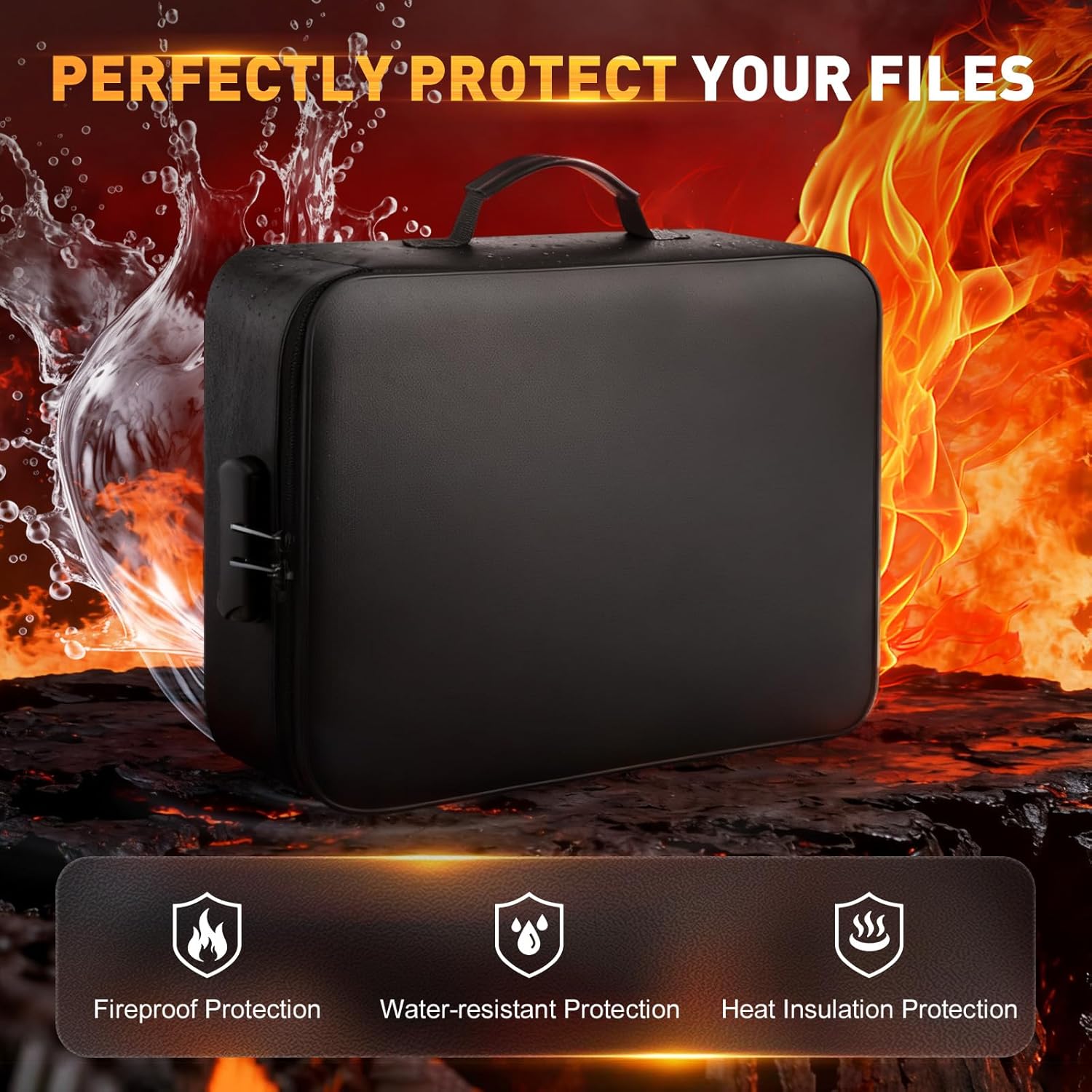 Kanhiro Fireproof Document Box with Lock - Upgraded Waterproof Fireproof Document Bag, Important Document Organizer, Fire Proof Safe for Home Documents, Passport, Laptop, Certificates