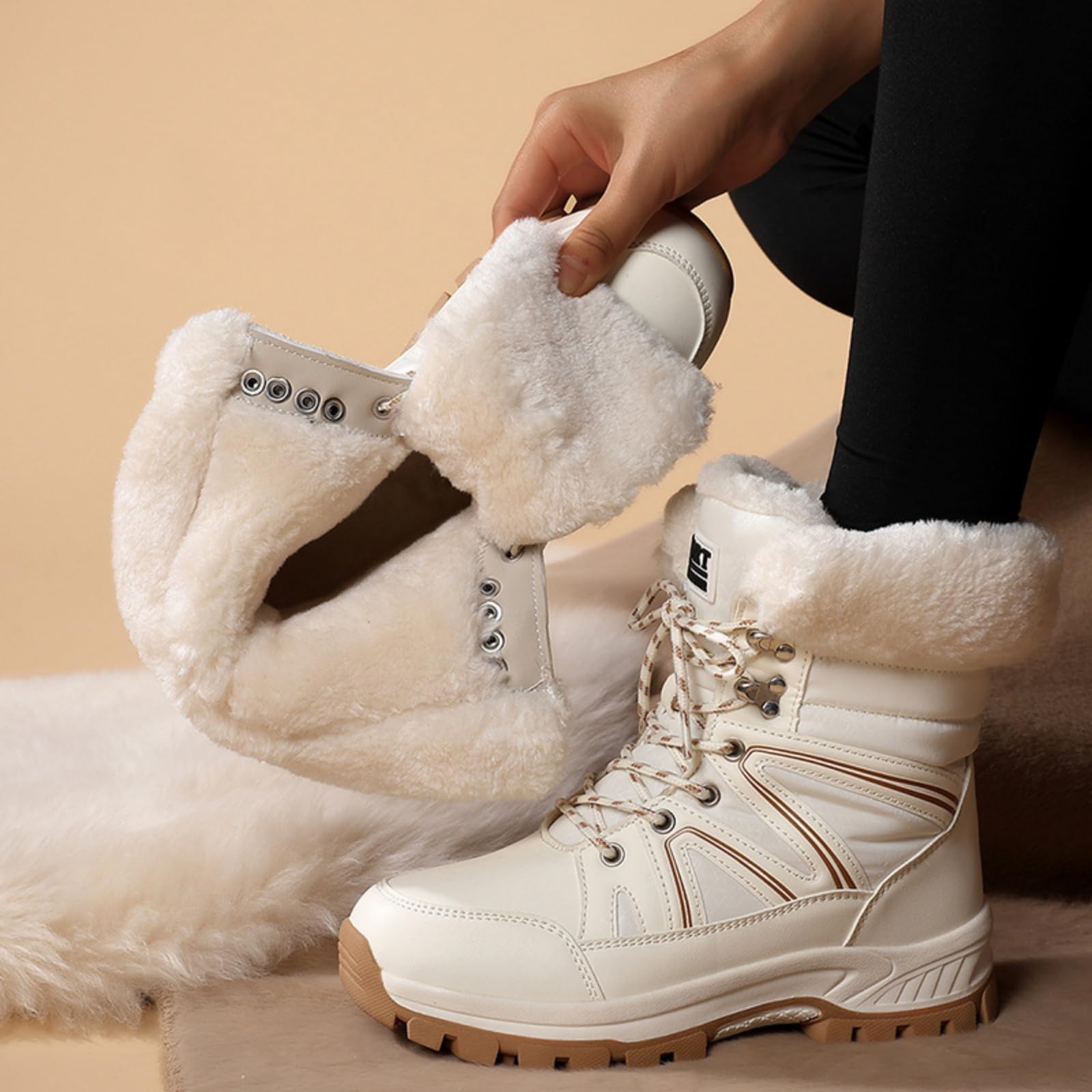ENEN Bottes de Neige Imperméable Femme Homme 36-42, Bottes Femme Hiver Fourré Antidérapantes Semelle en Caoutchouc Chaude Confortable pour Extérieur, Randonnée