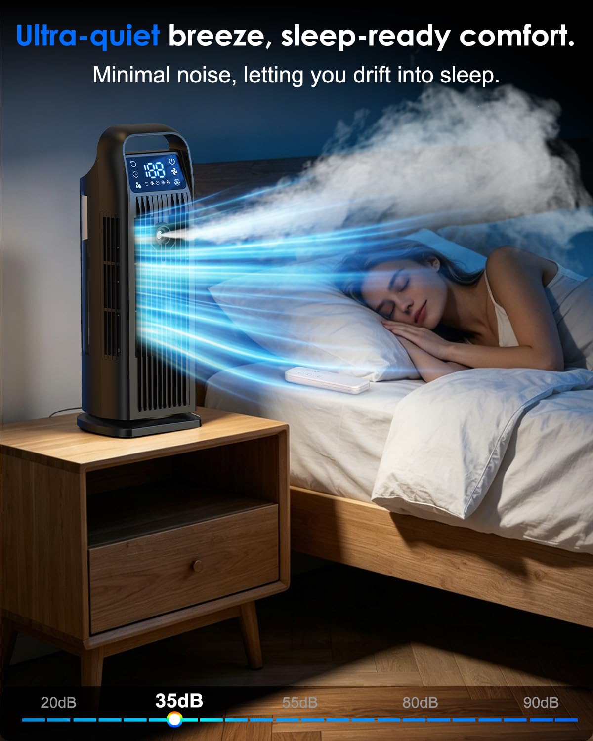 Climatiseur Mobile 6 en 1, Climatiseur Portable Silencieux avec Refroidisseur d'air 1200ml, 120°Oscillation, 1-12H Minuteries, 4 Vitesses, Touches Tactiles et Télécommande (Noir minuit)