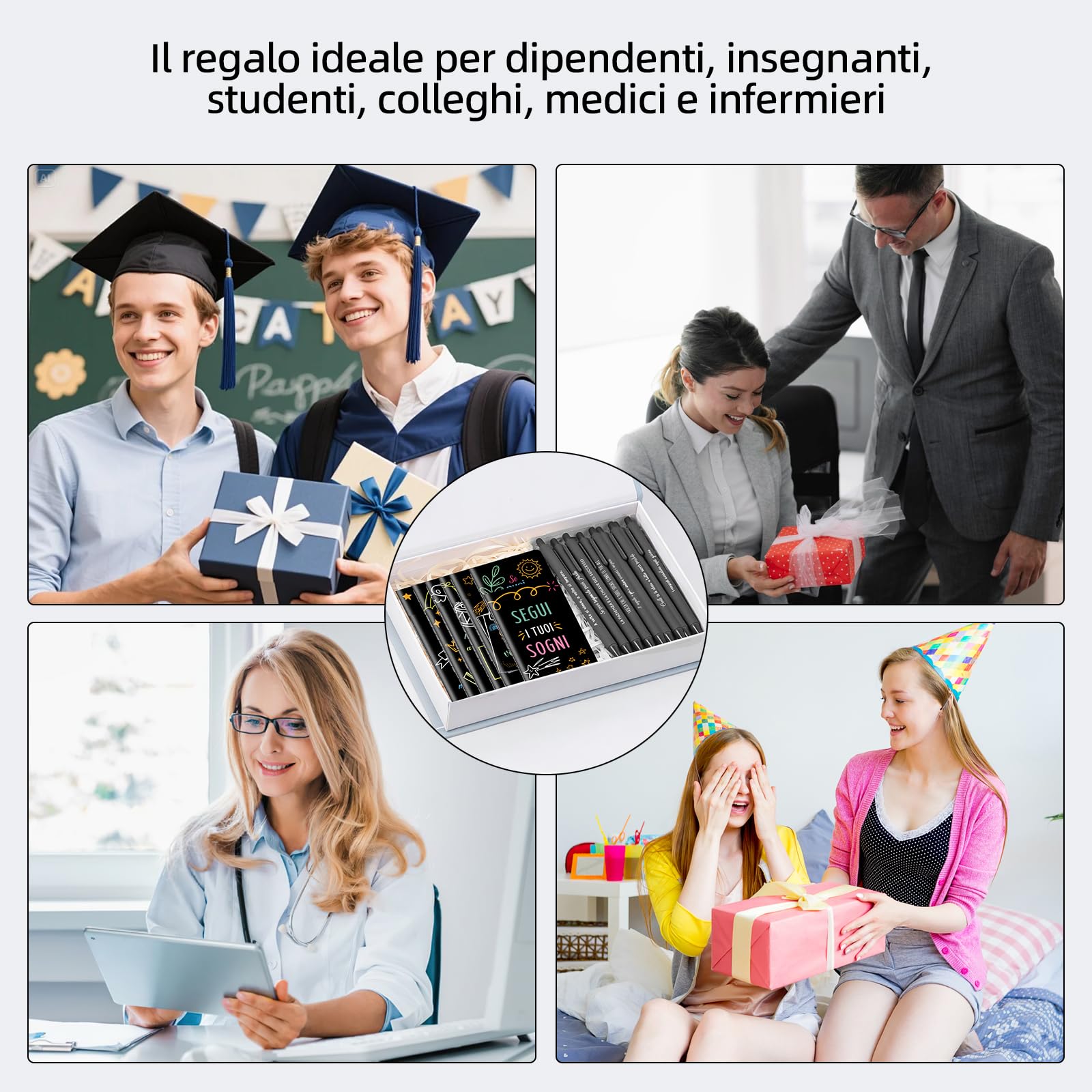 12 zestaw regalo citazioni motivazionali quaderni penne a sfera