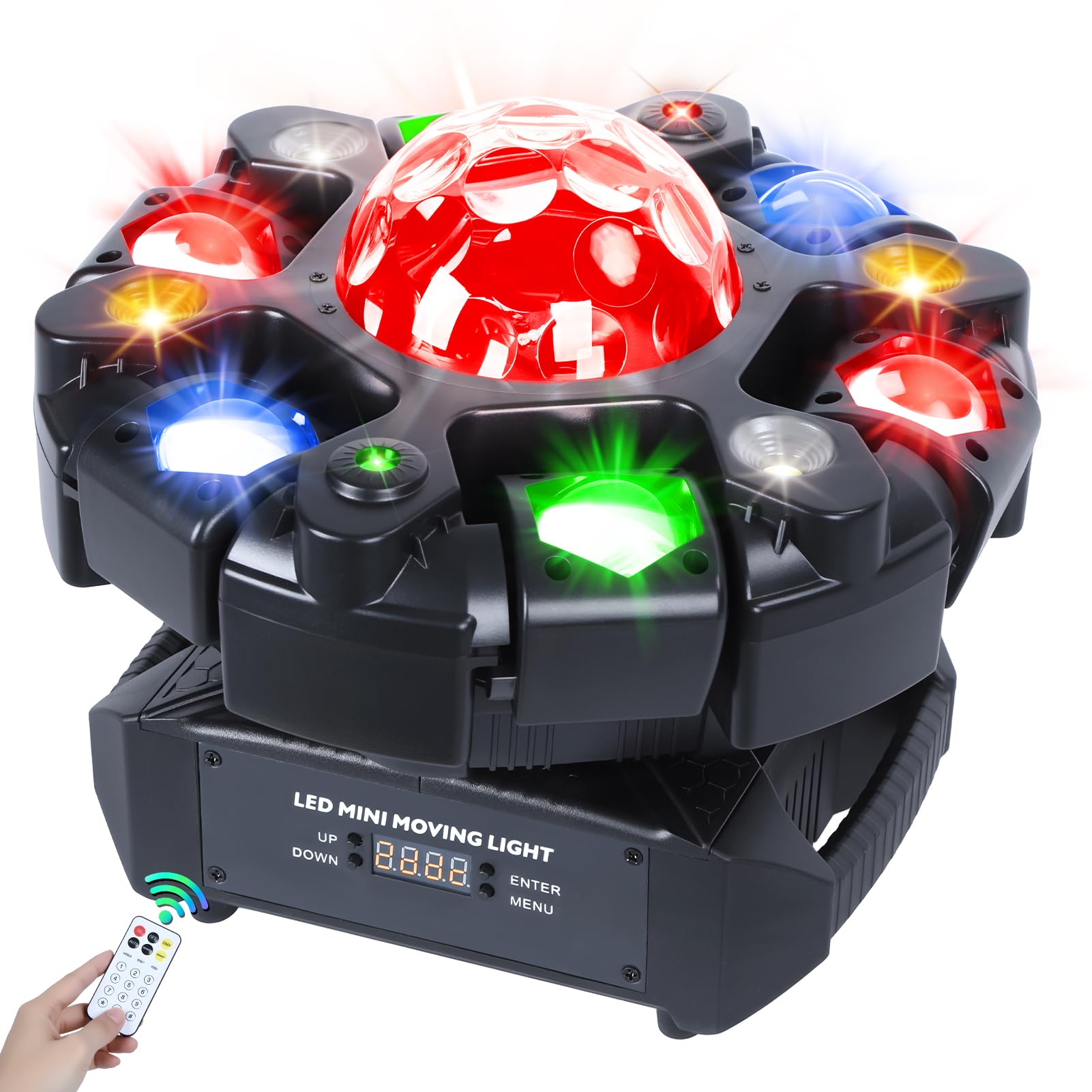 DMX512 Sound Activated 120W RGBW Moving Head Light, 6-Arm Remote Control Stage Spotlight, 23 Channels LED DJ Light for Disco Club Wedding Party Bar