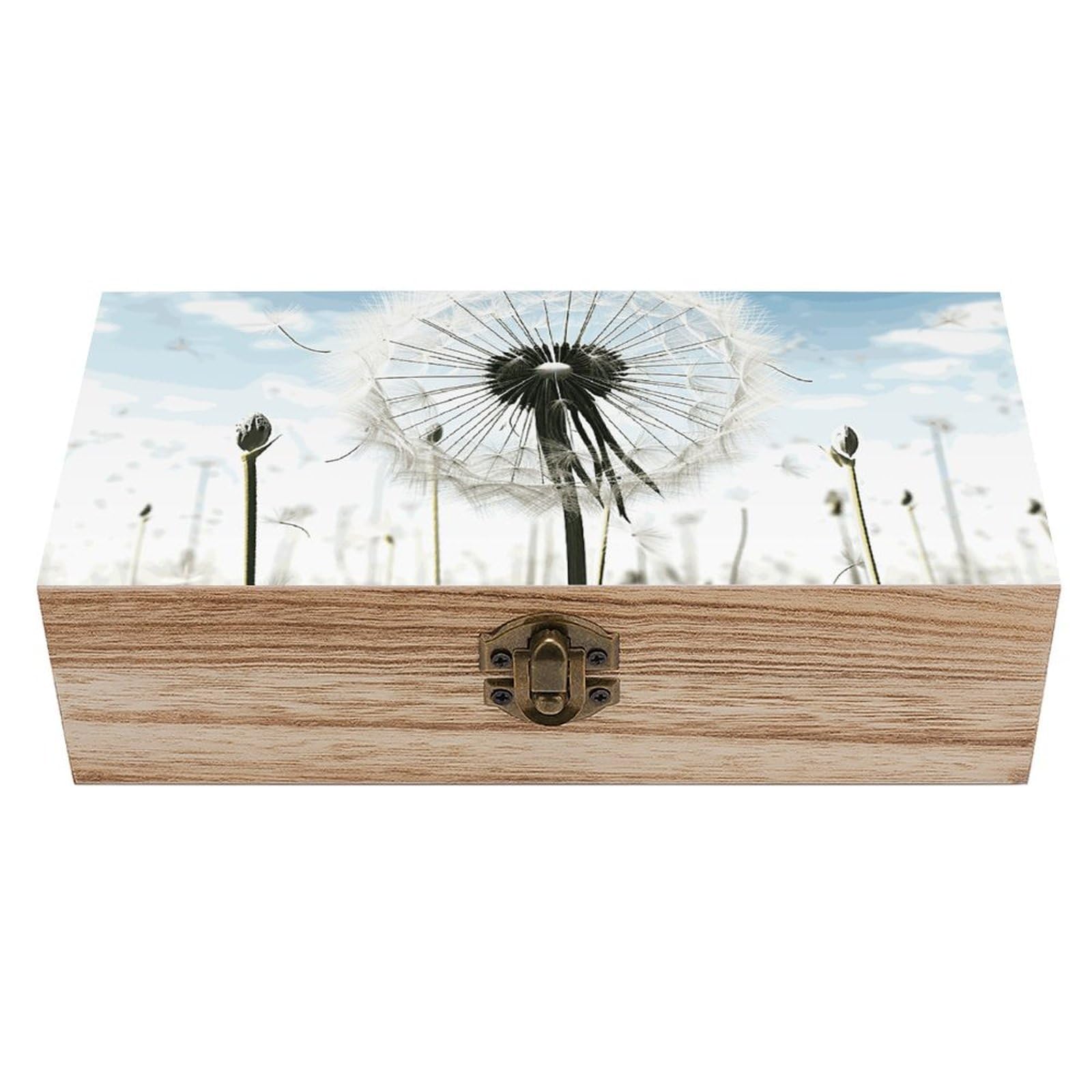 FekiLoot Dandelion Wooden Keepsake Box Decorative Wood Storage Organizer with Hinged Lid Large Handmade Boxes Wedding Memory Treasure Box for Jewelry Photos Stamps Crafts