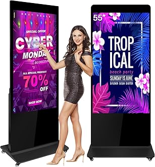 55" Digital Signage Display Kiosk Touchscreen Digital Kiosks Interactive Floor Standing 4K IPS LCD Screen Commercial Totem with Android 11 System Interactive Advertising Media Player