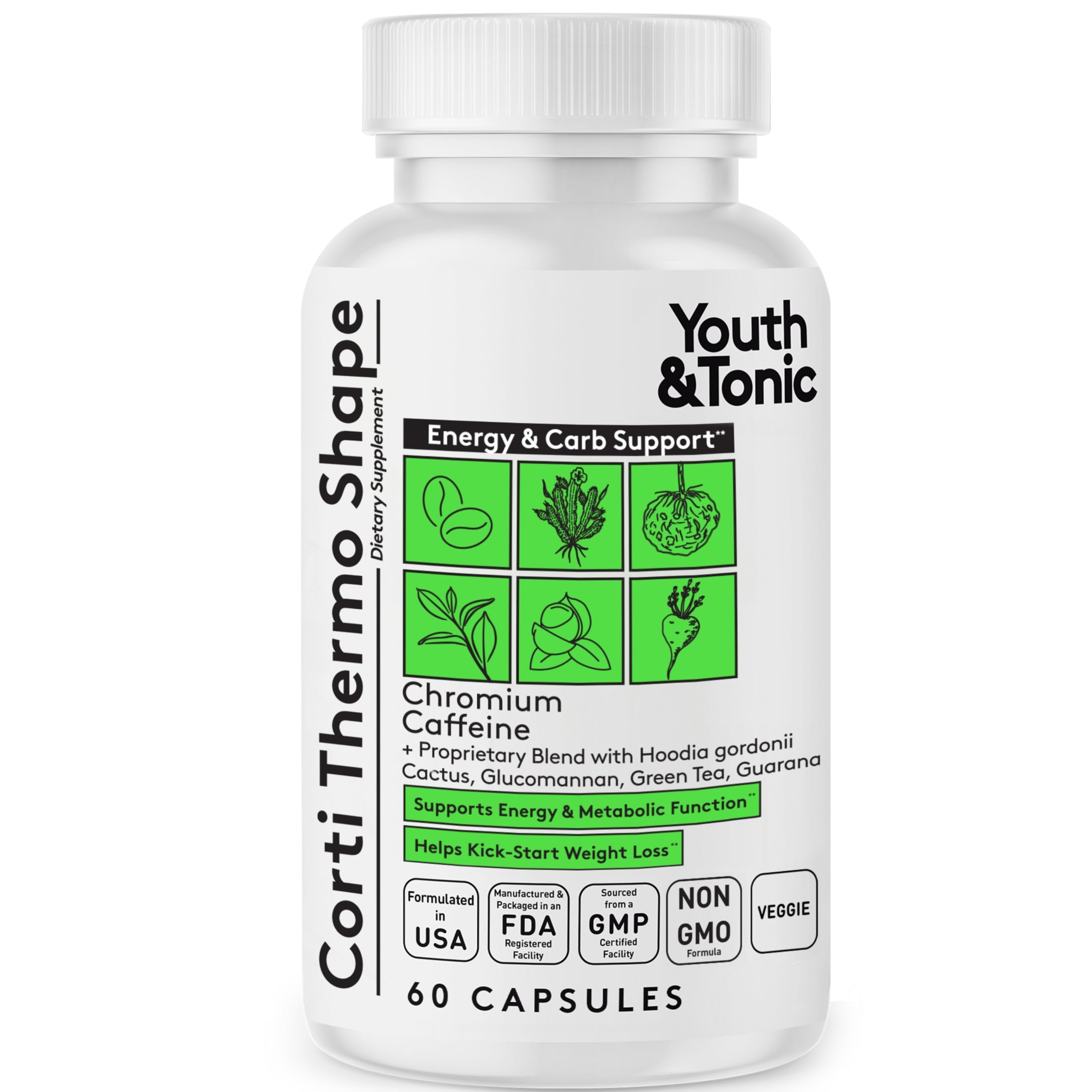 Youth & Tonic Weight Loss Pills for Women & Men, Energy & Caffeine Pills 60 Count (Pack of 1)