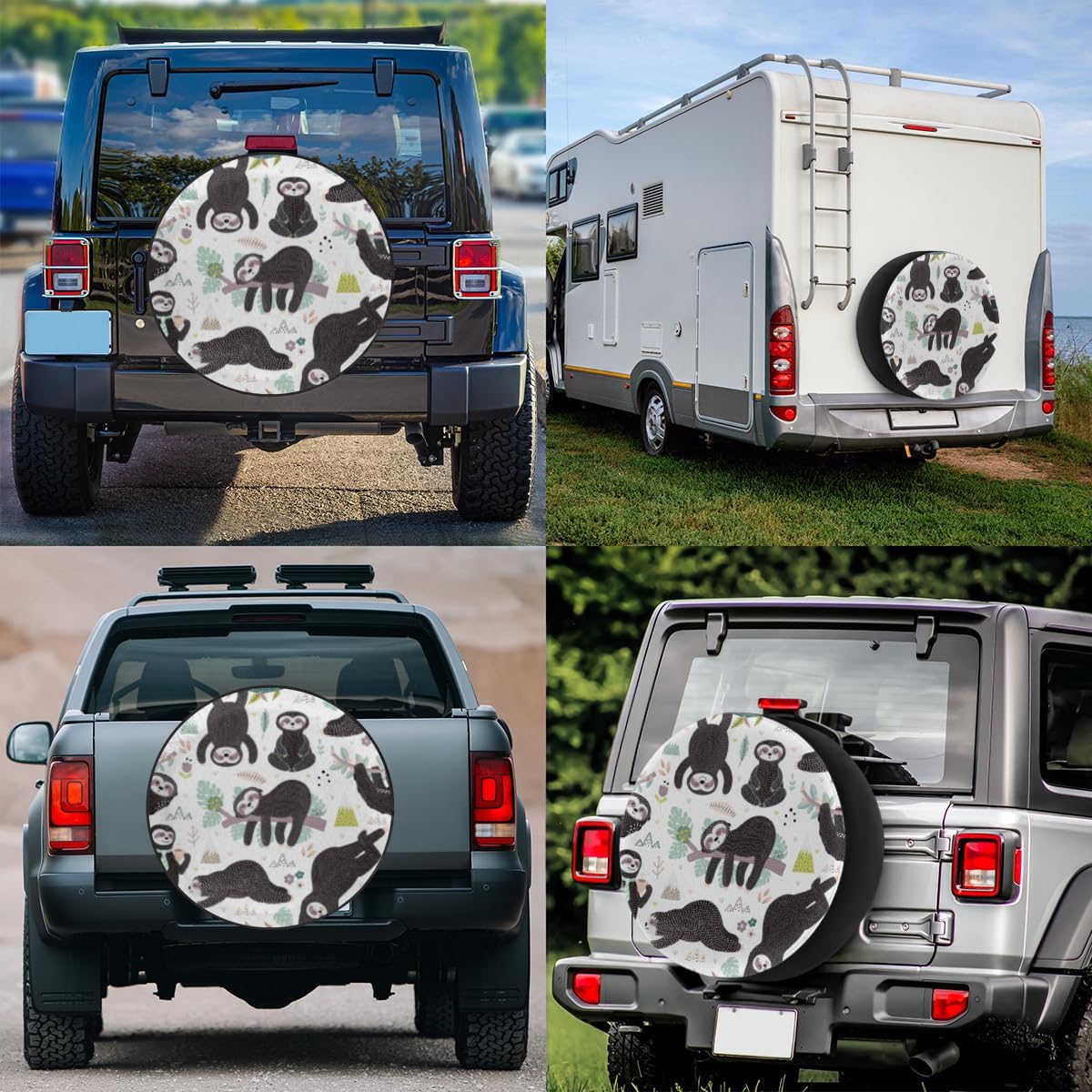 Sloth Lovely Tire Covers Portable Spare Tire Cover Soft Durable Waterproof Dustproof Set of 4 Bags 15 Inches for Car Truck SUV Trailer Camper