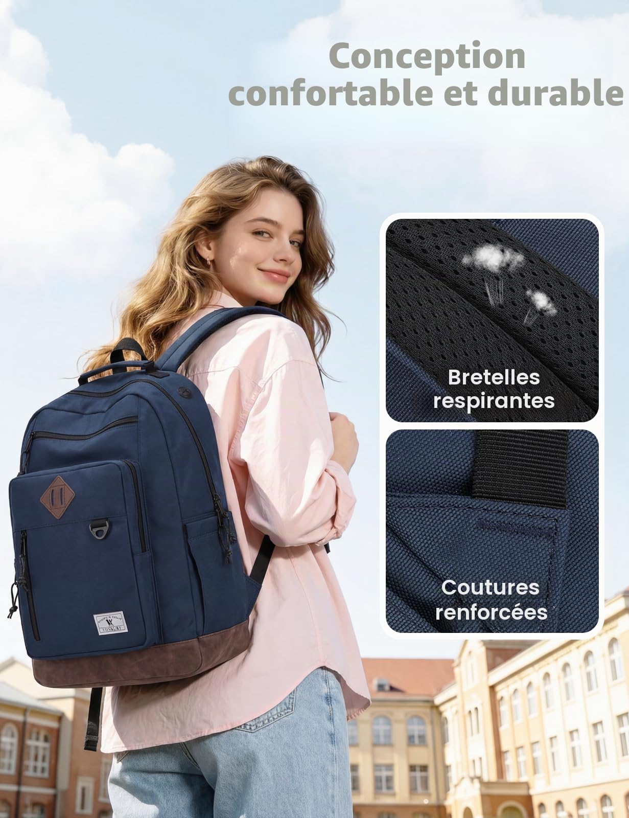 VX VONXURY Sac à Dos Homme Sac a Dos Ordinateur pour 15,6/17 Pouces Sac a Dos Femme Travail avec Multi-Poches Voyage pour Cartable College pour École - 16L