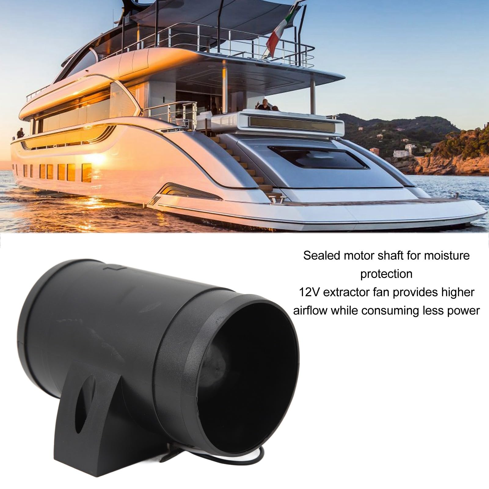 JTLB Ventilador de Conducto en Línea de Ventilación, 12V, 5 Aspas, Alto Flujo de Aire, Funcionamiento Silencioso, Extractor para RV, Barco, Yate, 3 Pulgadas