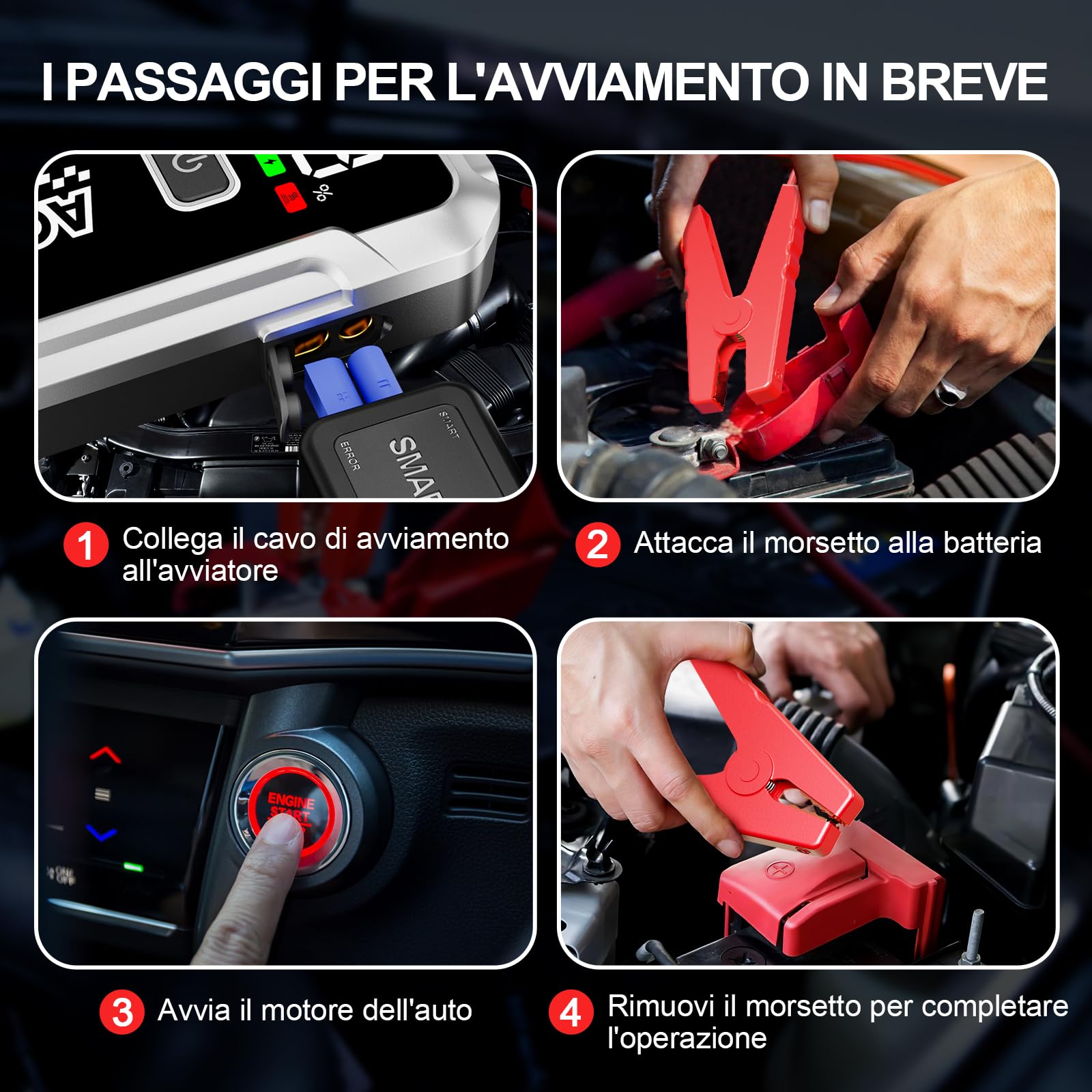 Avviatore Batteria Auto 7000A Avviatore di Emergenza per Auto Moto Fino All Ges 10,0L Diesel 12V Starter Batteria Portatile con Torcia a LED