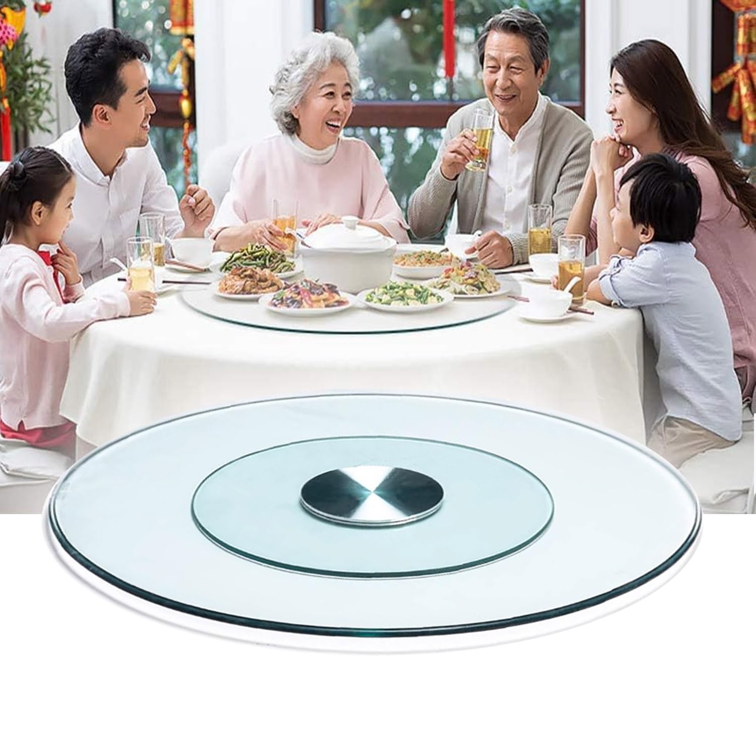 Plateau rotatif de table Lazy Susan en verre trempé grande plaque de service cuisine