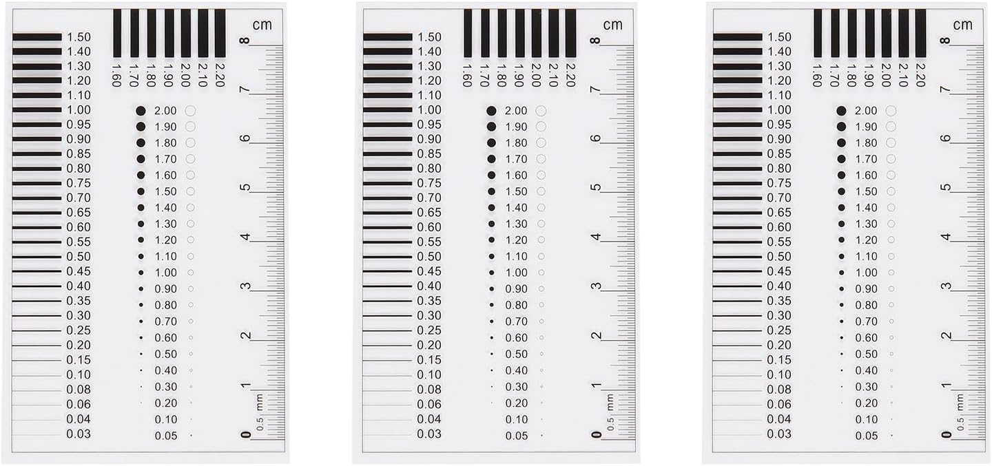 3pcs High Precision SEC Size Estimation Chart 90x55mm 0.12mm Transparency Flaw Detection Film Ruler for Diameter and Line Width Defects Measuring
