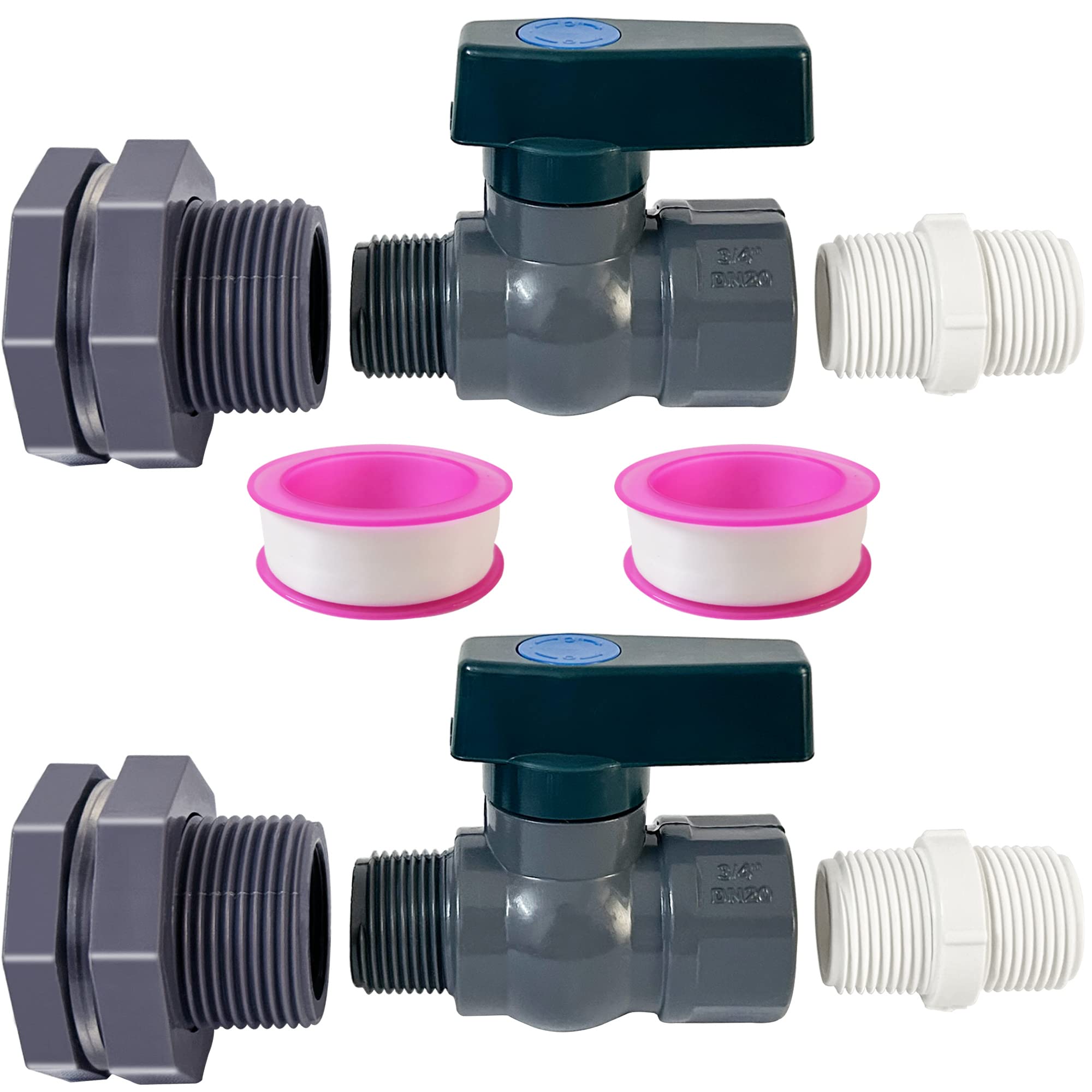 2 Stück Regenfass Umsteller-Set, 3/4 Zoll PVC Garten Wasserfass Zapfen-Set mit Schottkopf-Anschluss, Schlauch, Pools, Gartenfässer