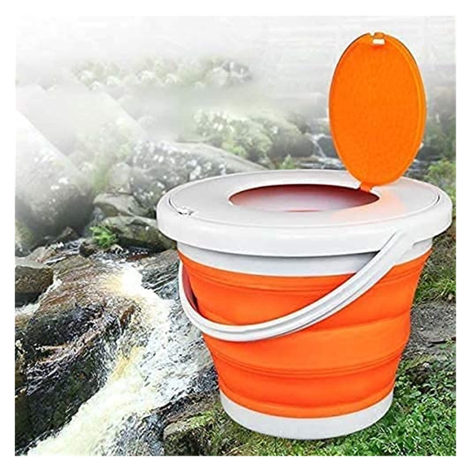 Tragbarer Falteimer, faltbar, for Tourismus, Outdoor, Falteimer mit Deckel, Angeln, Camping, Autowascheimer, Outdoor, Camping, Orange, 5 l, tragbar (Farbe: Orange) (blau) (Farbe: Blau)