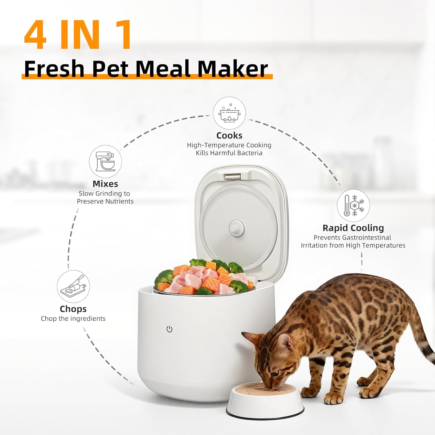 Pet Fresh Meal Maker, All-in-One Pet Kitchen Pet Food Maker, Multicooker with Chopping,Slow-Cook and Mix, DIY Recipes, Quiet Operation & Easy Cleaning for Healthy Homemade Meals
