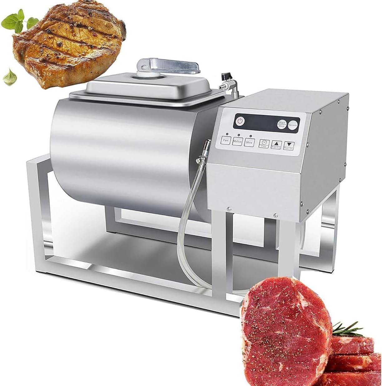 Commercial Meat Tumbler,18L Vacuum Curing Machine,Stainless Steel Tumbling Marinator w/Bidirectional Rotation & Speed Control
