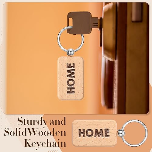 Miniatura 4 de Tradder 200 llaveros de madera en blanco, llaveros y etiquetas de madera sin terminar, suministros a granel para manualidades de regalo de bricolaje