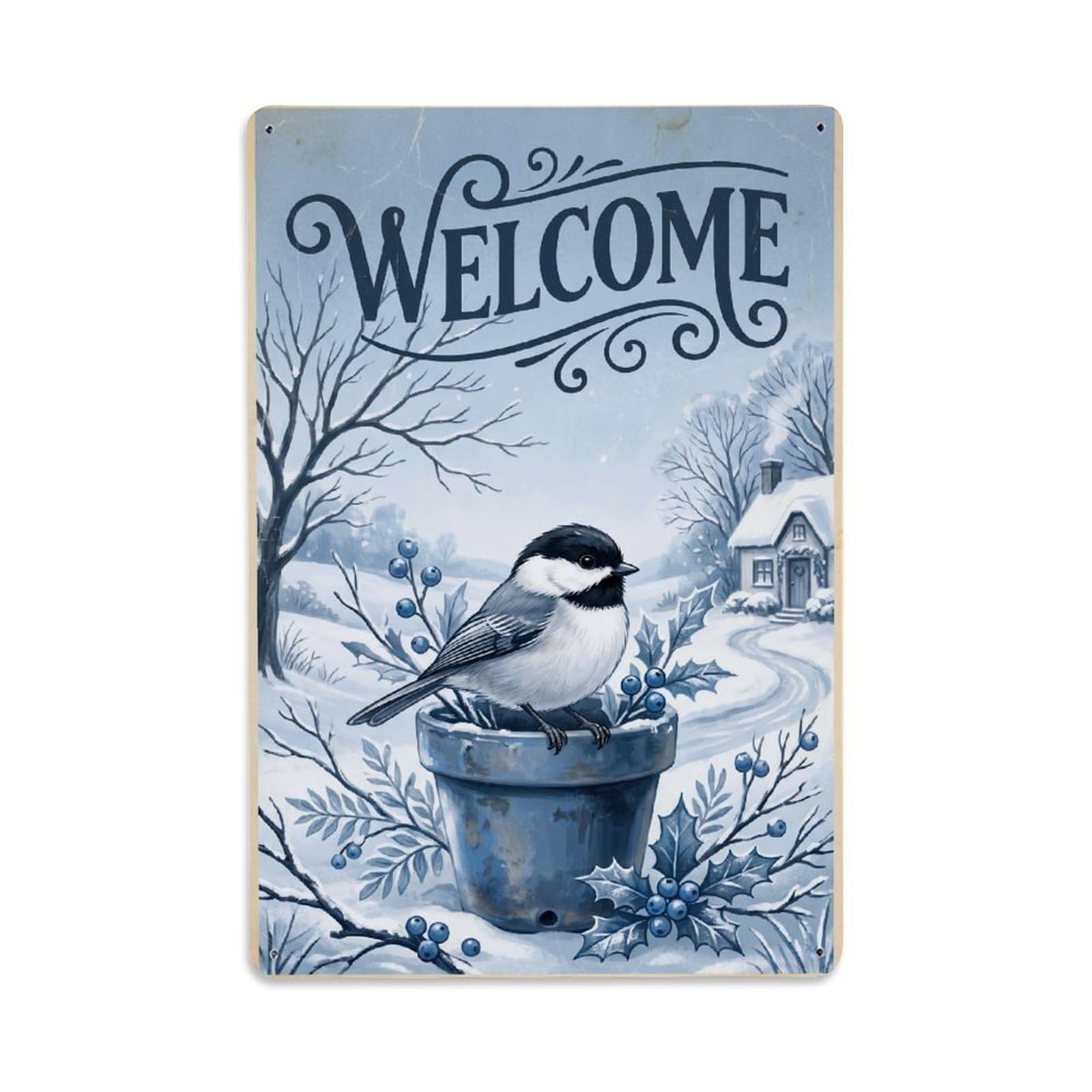 Cxhjca 8X12inch(20X30cm) Vintage Welcome Chickadee Cozy Cottage（1） Metal Tin Sign