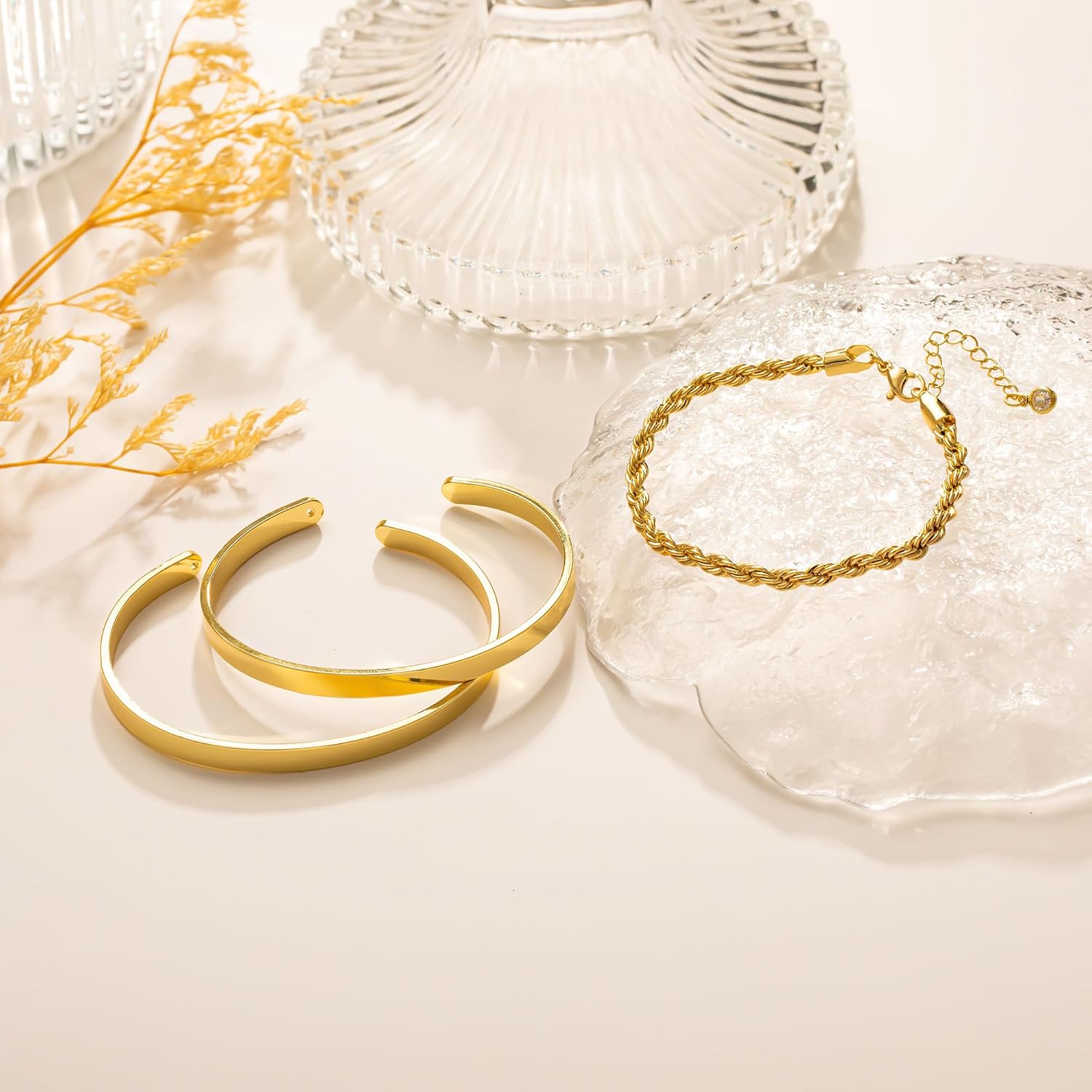 Gold Bangle Bracelets for Women, Non Tarnish Dainty 14K Gold Plated Cuff Bracelets Stackable for Women,Waterproof Bracelet Stack Gold Jewelry Gifts Trendy Adjustable Accessories - Image 6