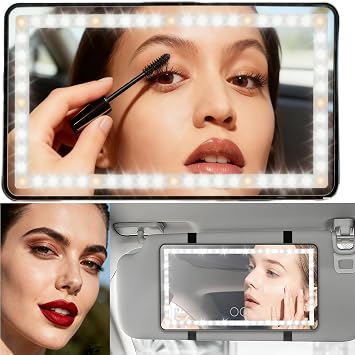 LED Car Mirror,Car Sun Visor Vanity Mirror,60 LEDs Light &3 Light Mode,USB Rechargeable Visor Vanity Mirror Dimmable Touch Screen Cosmetic Makeup Mirror Universal for Car SUV Vehicle Truck