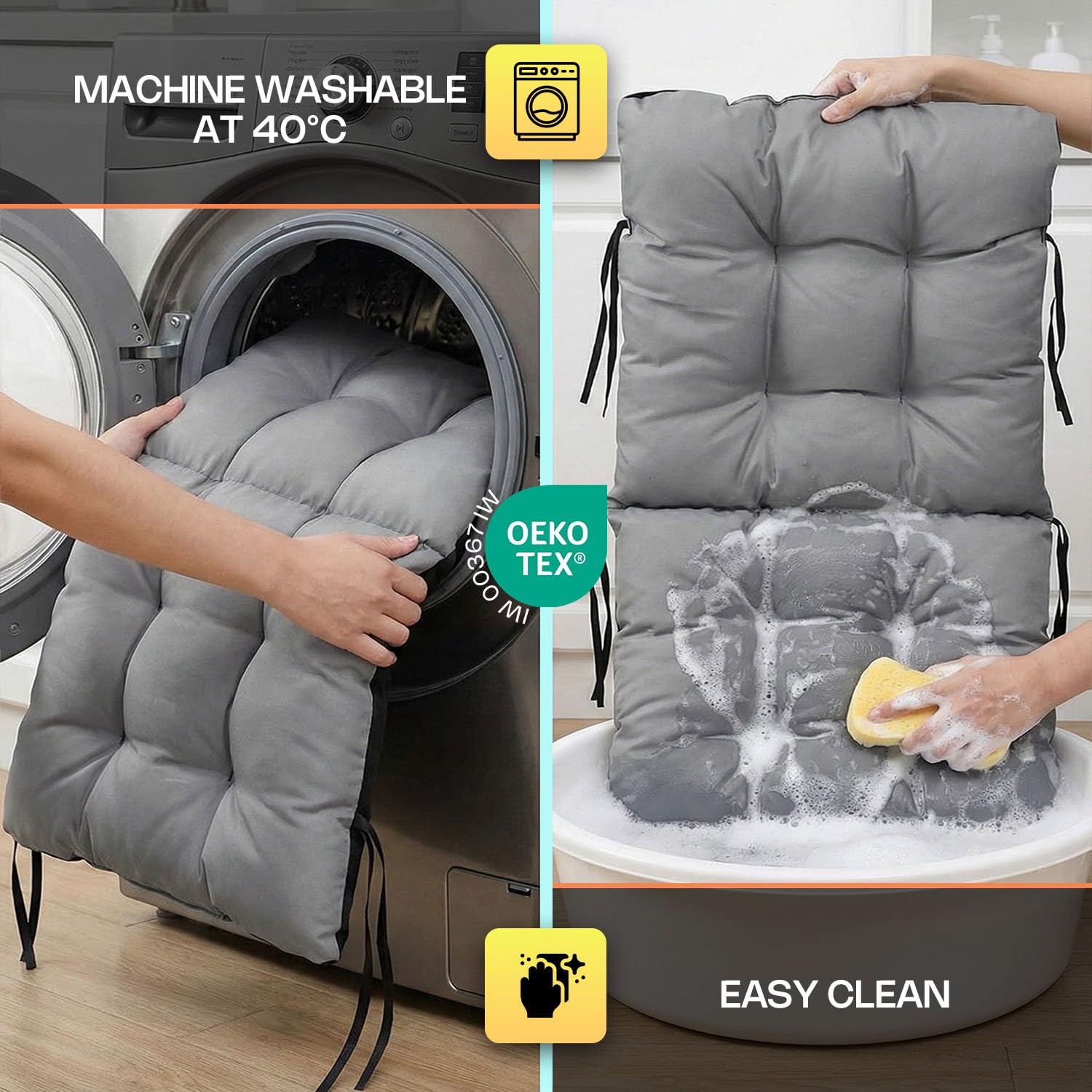 SuperKissen24. Coussin Dossier pour Chaise Longue, Siège, Banc de Jardin, Canapé - Lot de 2-96x48 cm - Bain de Soleil - Intérieur/Extérieur – imperméable - Noir