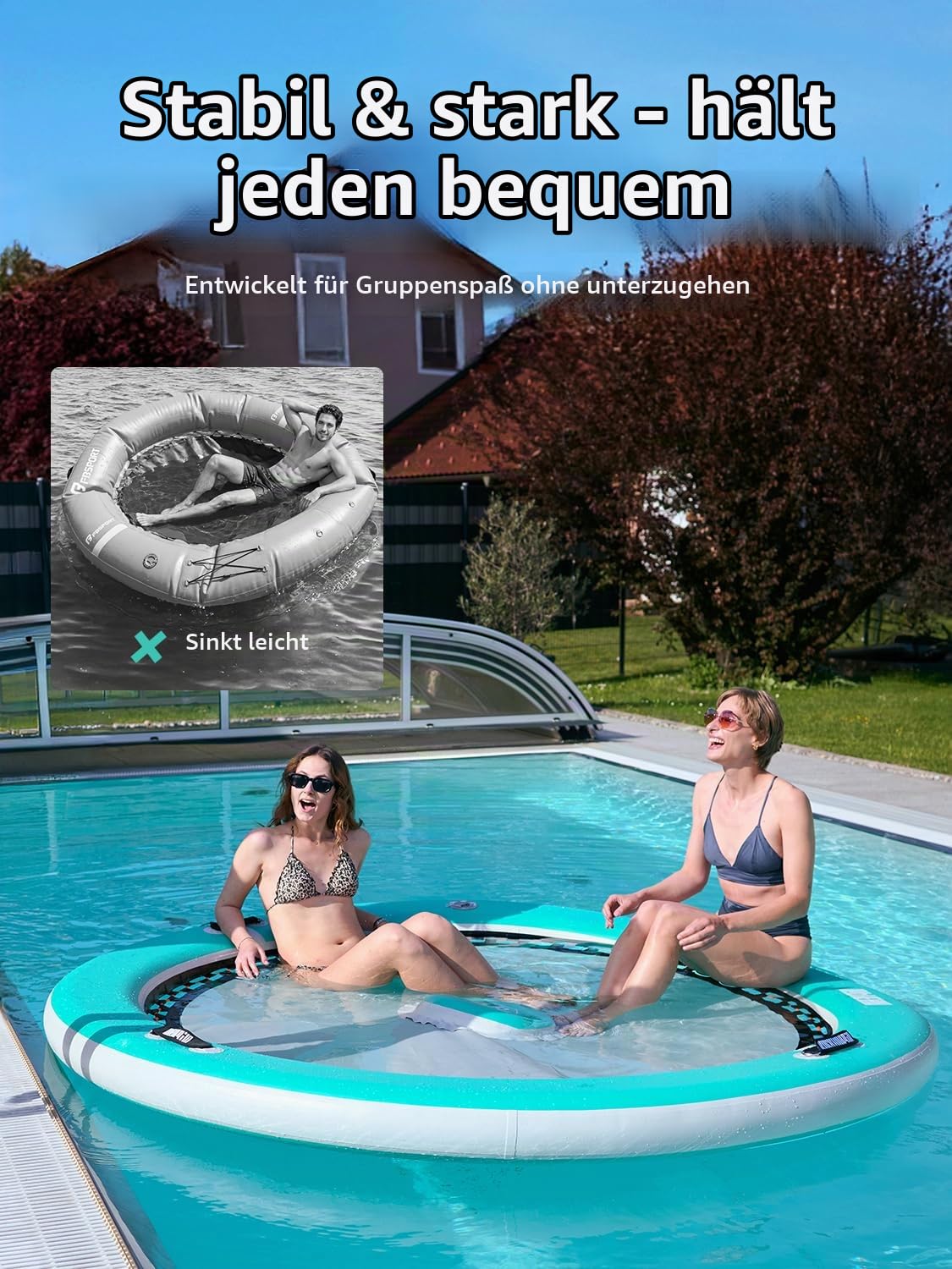 Niphean Aufblasbare Wasserhängematte, 8FT Schwimminsel mit aufblasbarem Unterstützungs-Pod für Erwachsene & Kinder, Schwerbelastbares Rundes Schwimmendes Dock für See, Fluss und Sonnenschwimmbecken