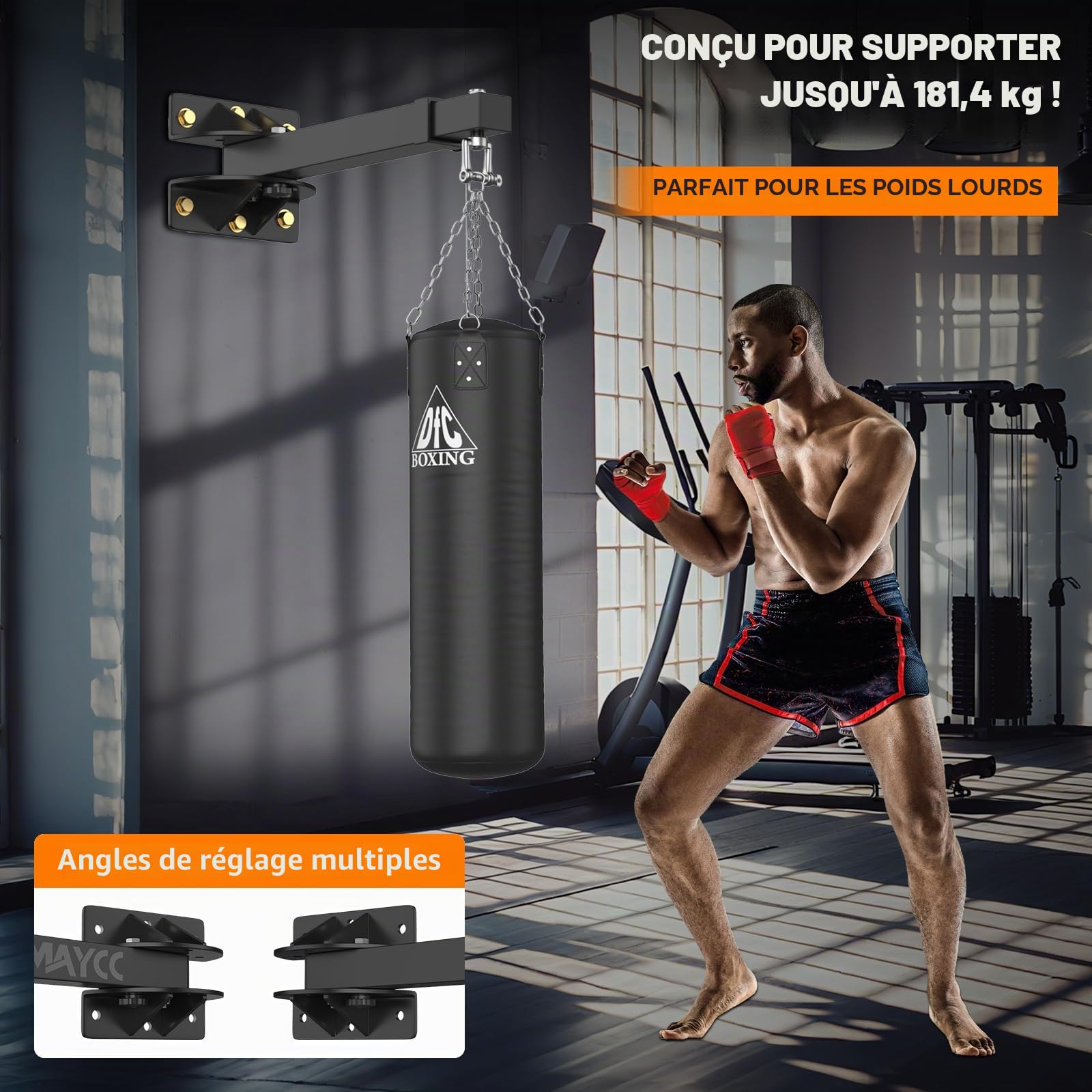 IMAYCC Support de Sac de Frappe modèle, Support de Boxe réglable pivotant à 180°, Optimisation maximale de Votre Espace, Interni Ed esterni, per sacco da Kickboxing, Muay Thai, Speed Bag.