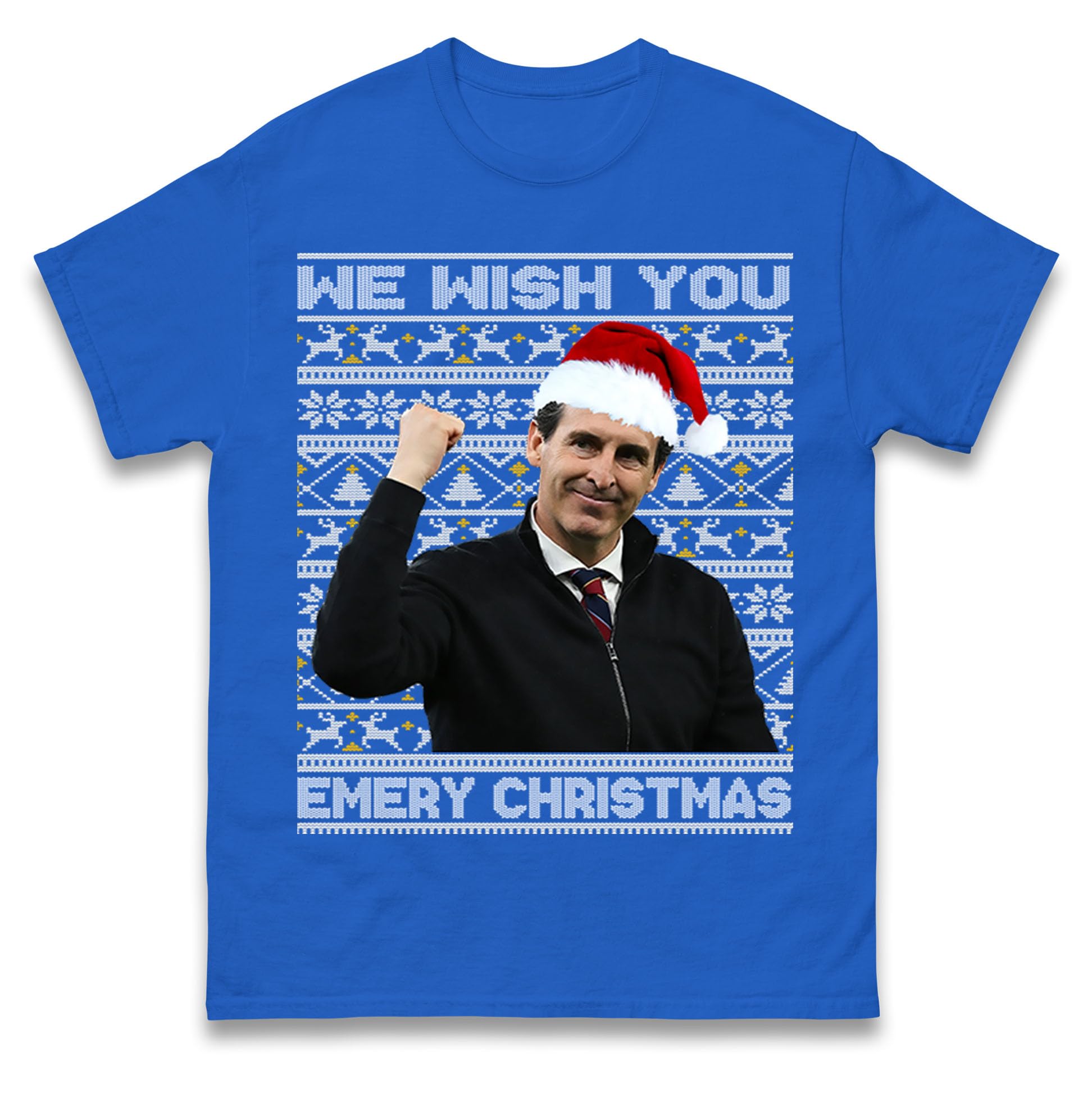Unai Emery We Wish You Emery Christmas T Shirt, Football Fans Xmas Tee Top, Unisex Xmas Festive T Shirt Royal Blue