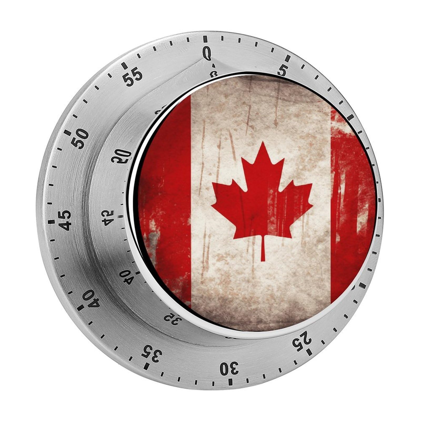 Retro Canada Flag Timers Adsorbable Stainless Steel Kitchen Timer Loud 60 Minute Visual Timer Portable Manual Countdown Timers Alarm Clock Time Management Tool for Home Work