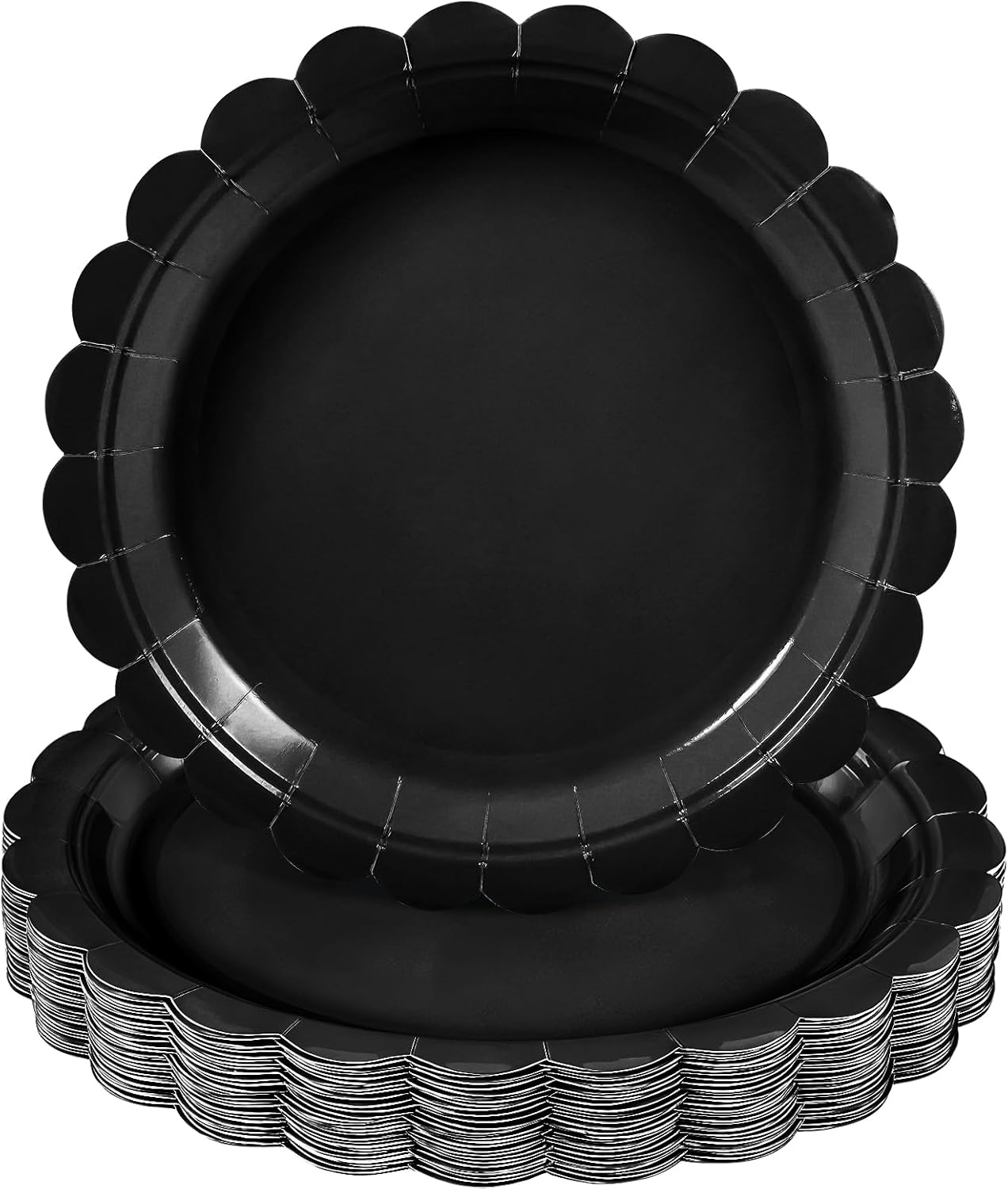 30 Pcs Black Paper Plates, 9 Inch Scalloped Disposable Black Plates Cute Dessert Di...