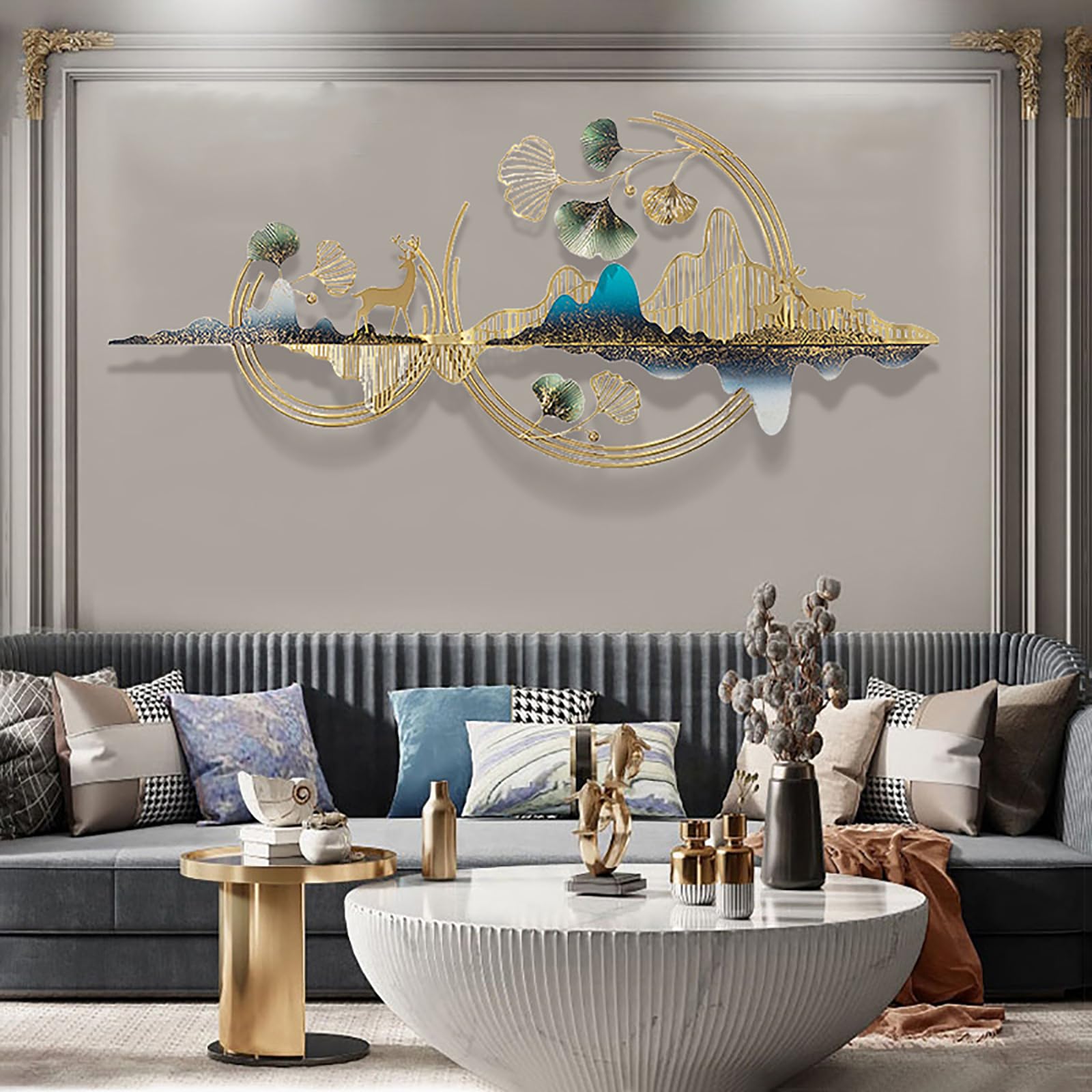 Set Di 2 Sculture Da Parete In Metallo Oakrain - 89,9x34 Cm Con Cornice - Decorazione Moderna E Astratta Per Soggiorno E Casa
