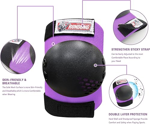 Miniatura 8 de RUNDONG Rodilleras para jóvenes y niños, coderas, muñequeras, juego de protectores para niños de 3 a 15 años, patinaje en línea, ciclismo, bicicleta