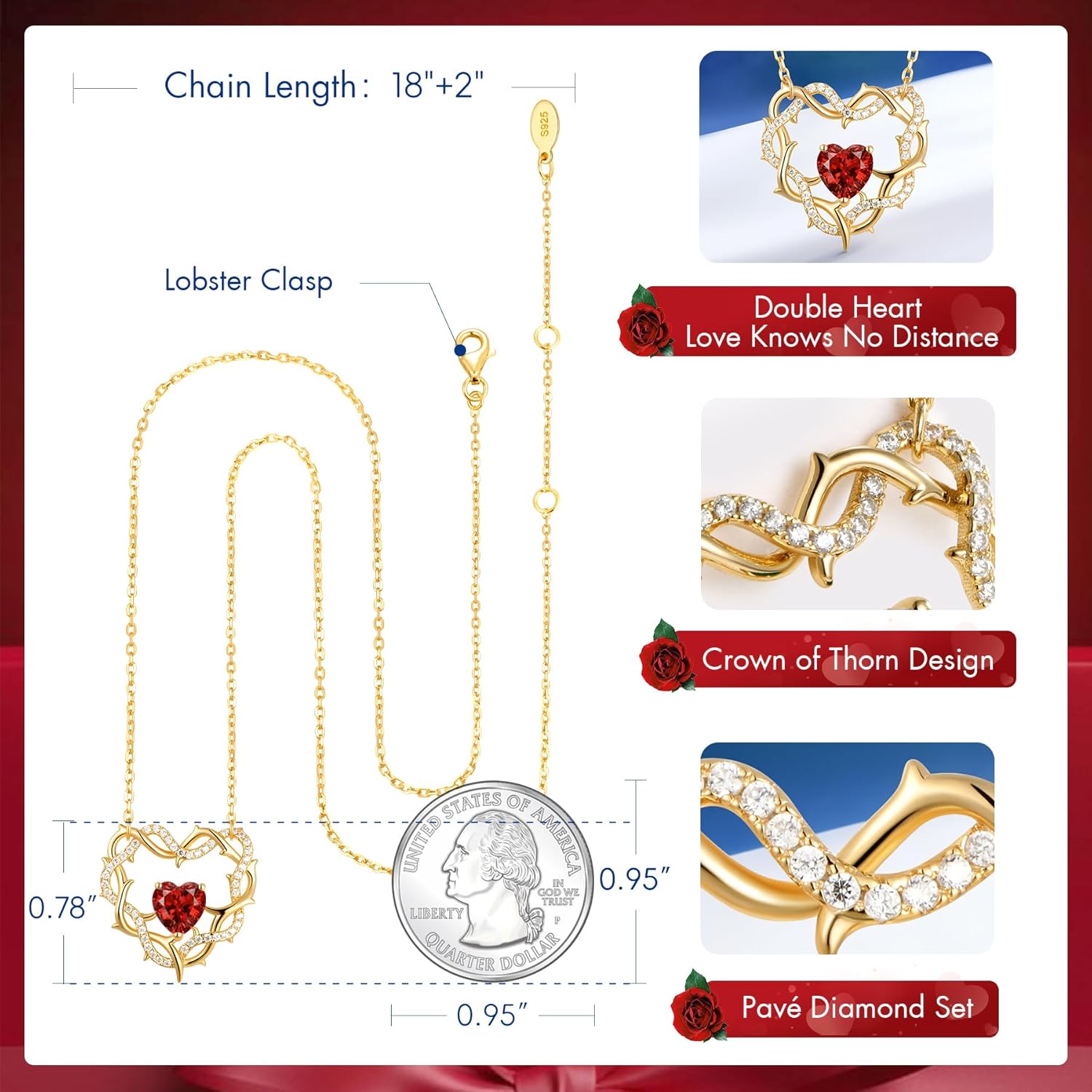 Kstyle Christian Valentine's Day Gifts for Women - 14k Gold Crown of Thorns Birthstone Pendant Necklaces for Women, Religious Anniversary Birthday Jewelry Non Tarnish 18"+2" - Image 6