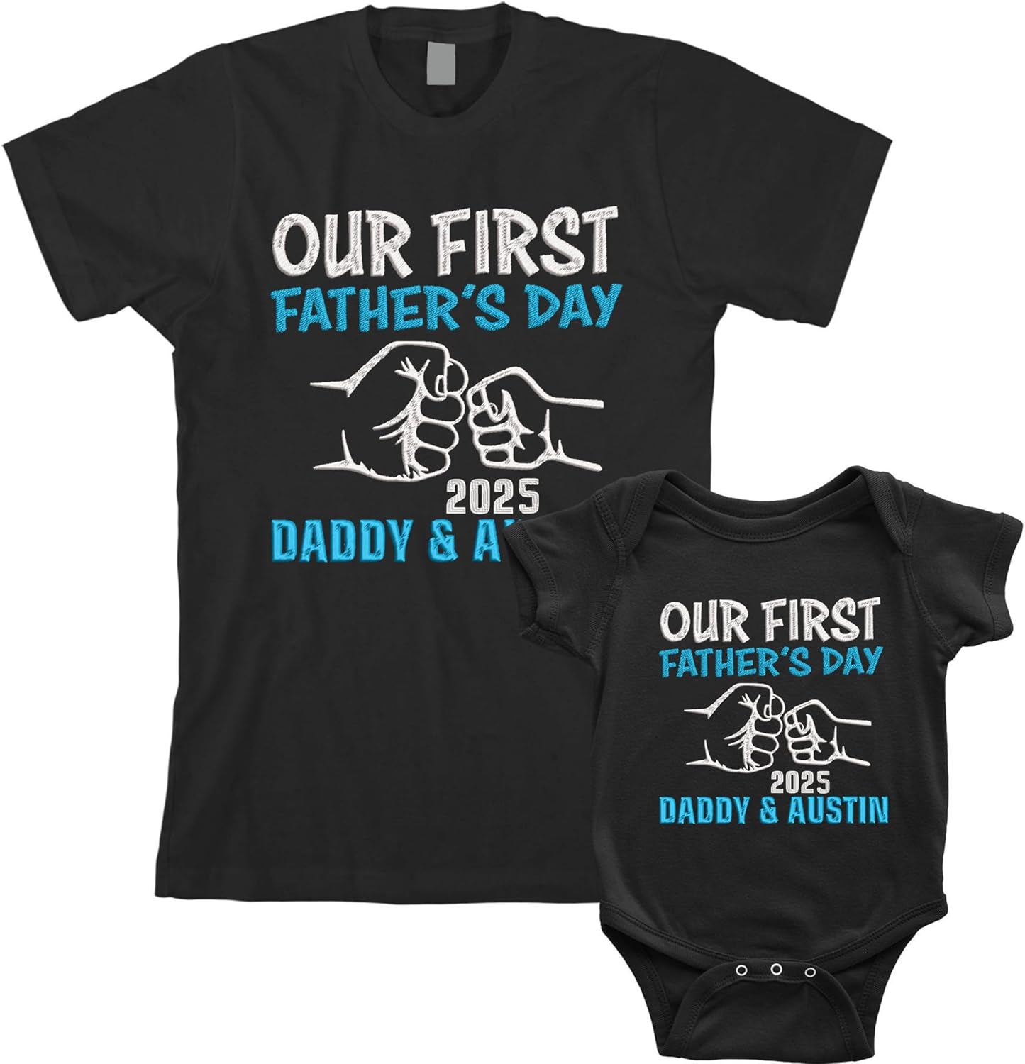 IZI POD Personalized Our First Fathers Day 2025 Embroidered Shirt, 1st Father Day Onesie, Shirts From Baby Girl Boy, New Dad Gift, Baby Shower, New Born, Daddy and Son Matching Sets
