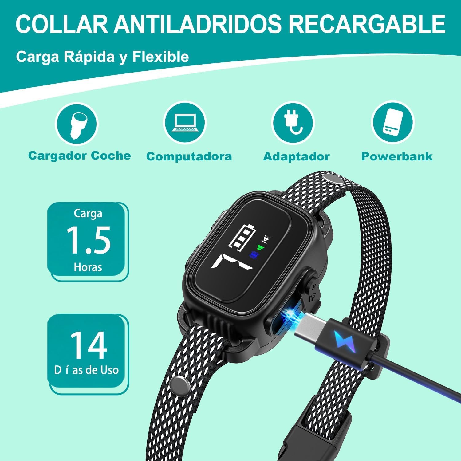 Collar Antiladridos para Perros Pequeños, Collar Antiladridos con 7 Niveles de Sensibilidad, 3 Modos de Sonido y Vibración, Resistente al Agua IP67, Efectivo y Humano, Negro
