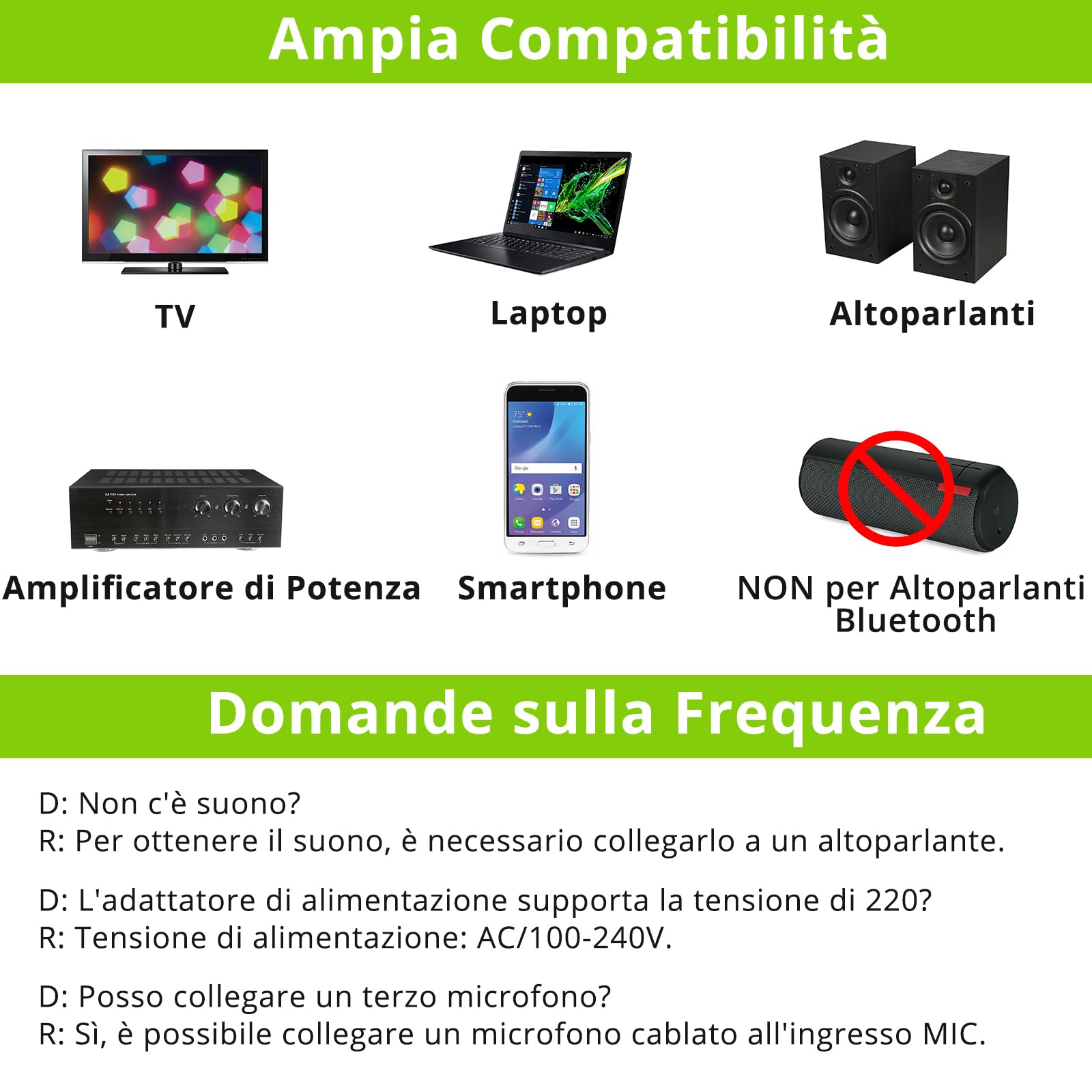 LiNKFOR Microfono Wireless UHF Ricaricabile Bluetooth 5.0 Doppio Microfono Portatile in Metallo, Ingresso/Uscita RCA, Uscita 6,35 mm Microfono Senza Fili per Macchina Karaoke, Mixer, Sound Bar