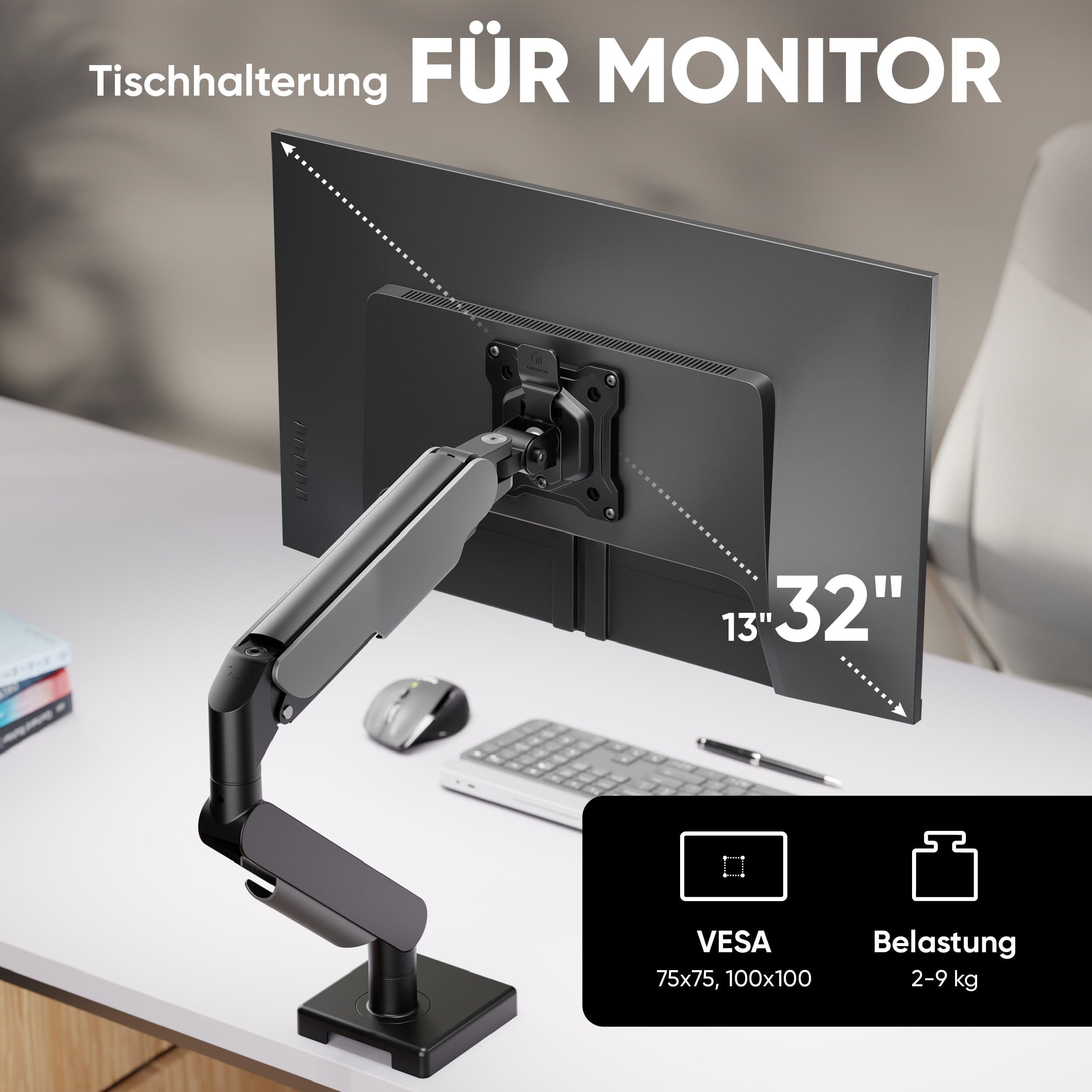 ONKRON Monitor Halterung 13-32 Zoll, bis 9 kg, max VESA 100x100, G50-B