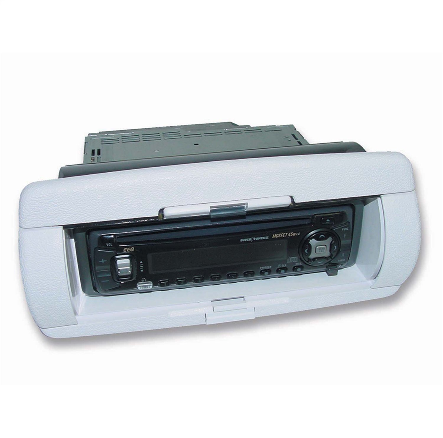 Scosche ACM1W Universal Marine Radio Cover - Water Resistant Boat Dash Radio Protector Shield with Spring Loaded Flip-Up Retractable Door, Single DIN Marine Stereo Kit - Durable Boat Accessory - White