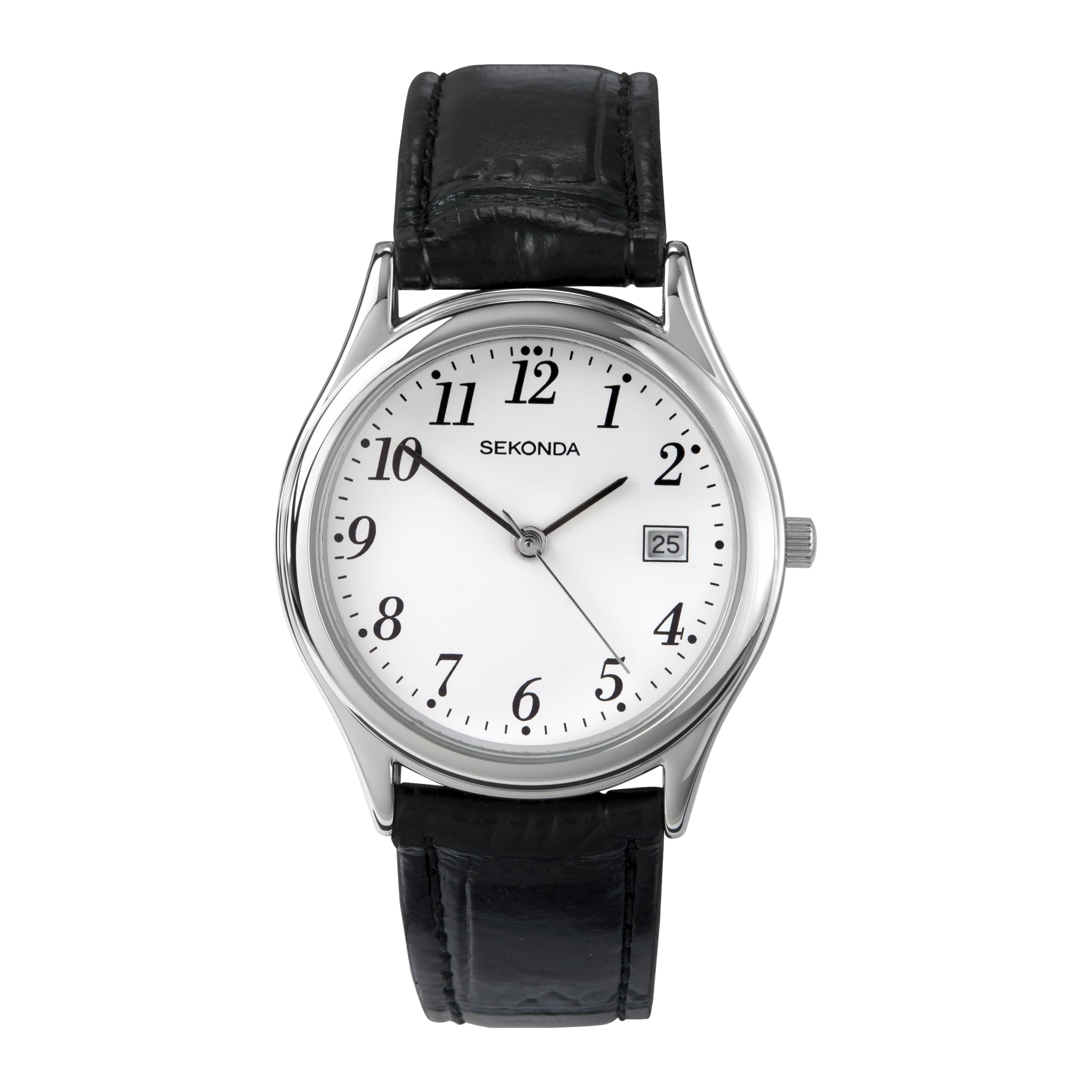 Mens 40mm Evans Classic Three Hand Analogue Quartz Watch Alloy Case with Black Leather Strap