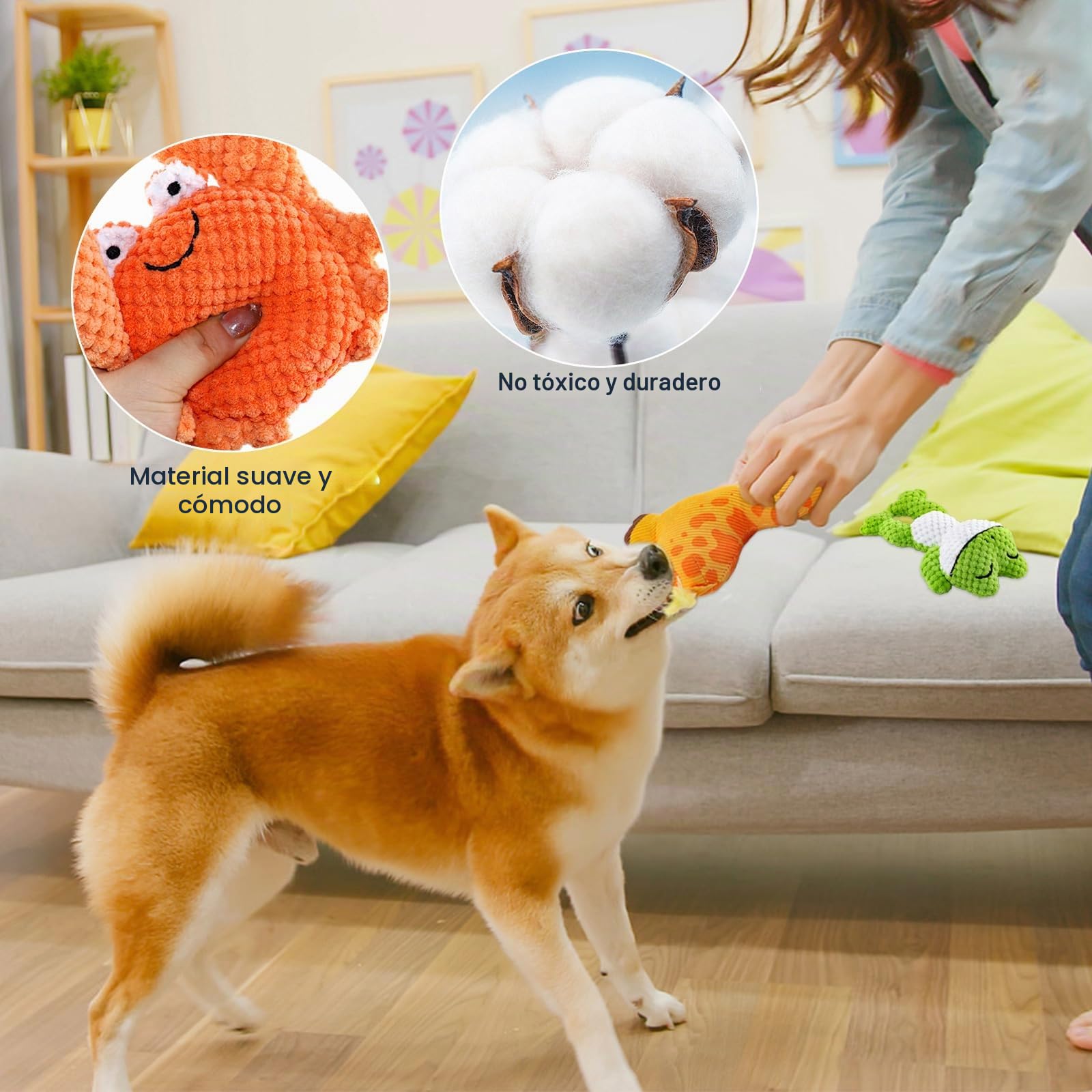 4 PCS Juguetes para Perro con Chirriador Squeaky, Lindos Interactivos Juguetes de Peluche Suave para Perros Pequeños para Aliviar el Aburrimiento, hasta 12 kg