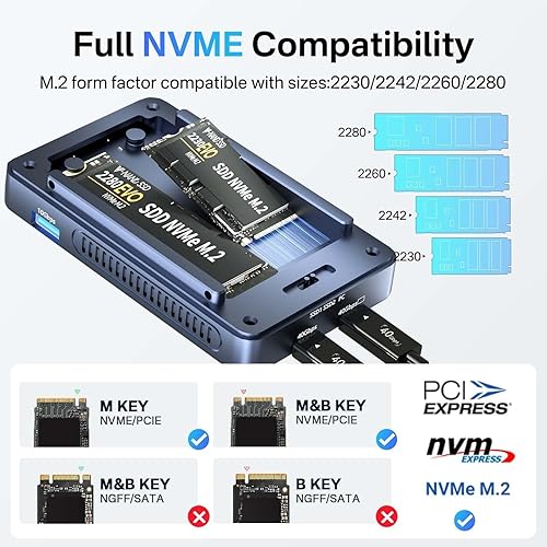 Miniatura 7 de ACASIS - Carcasa SSD M.2 NVMe de 40 Gbps, ventilador de refrigeración, compatible con 40 Gbps  USB 4.0, sin herramientas, doble monitor de base de
