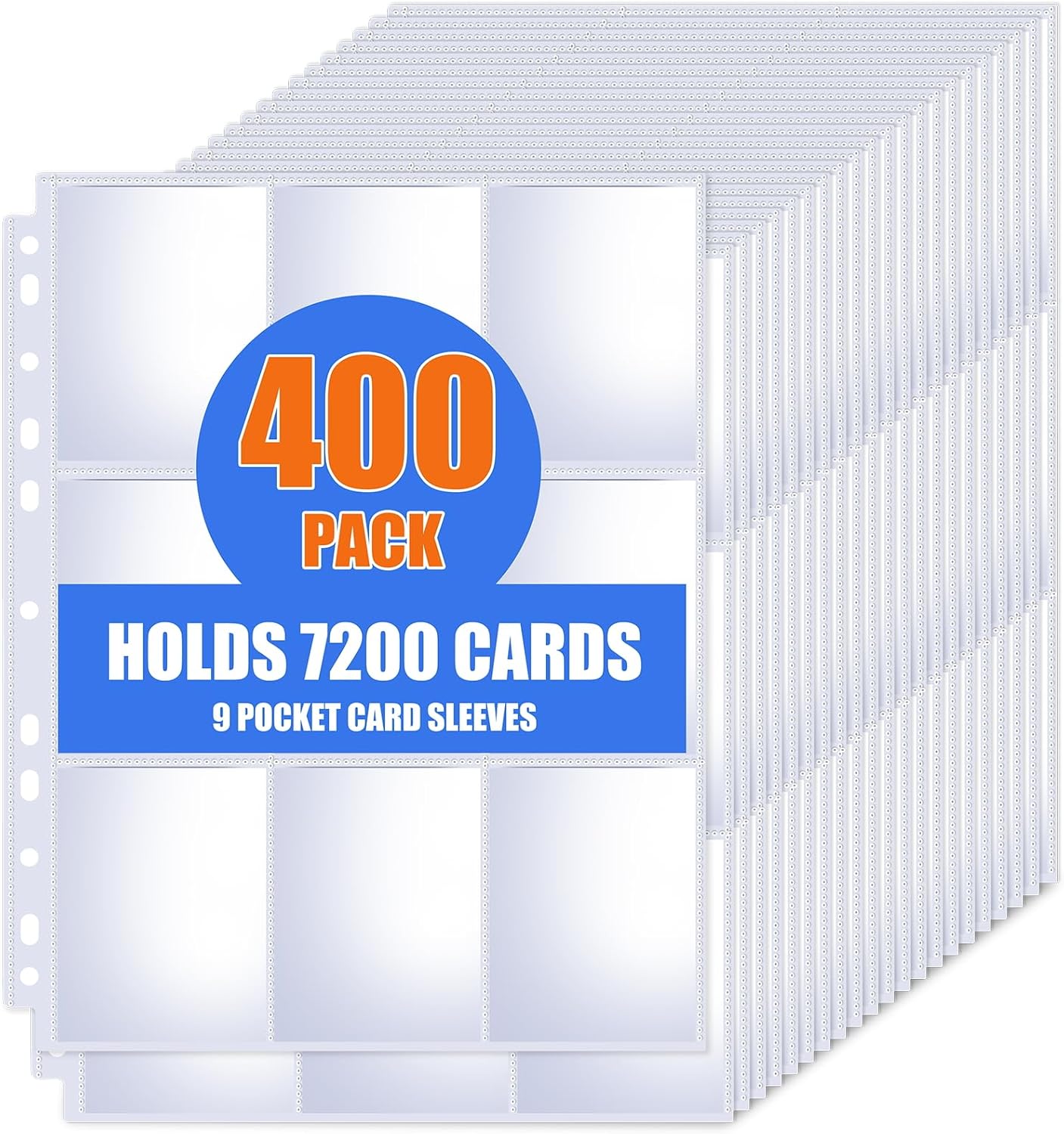 400 Pack 9 Pocket Card Sleeves Binder Sheets, Trading Card Sleeves for 3 Ring Binder, Holds 7200 Cards, Card Holder Binder Pages Protectors Fit for MTG, TCG, Baseball, Football, Game, Business Cards