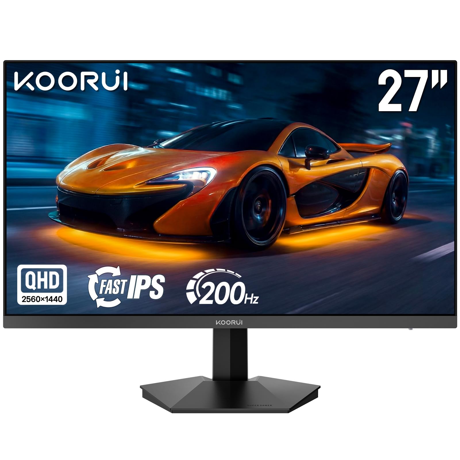 KOORUI 27 inch QHD Gaming Monitor（2560x1440p） Fast IPS, 200Hz, HDR400, 1ms,Adaptive FreeSync,VESA, Black Support DP & HDMI G2721P